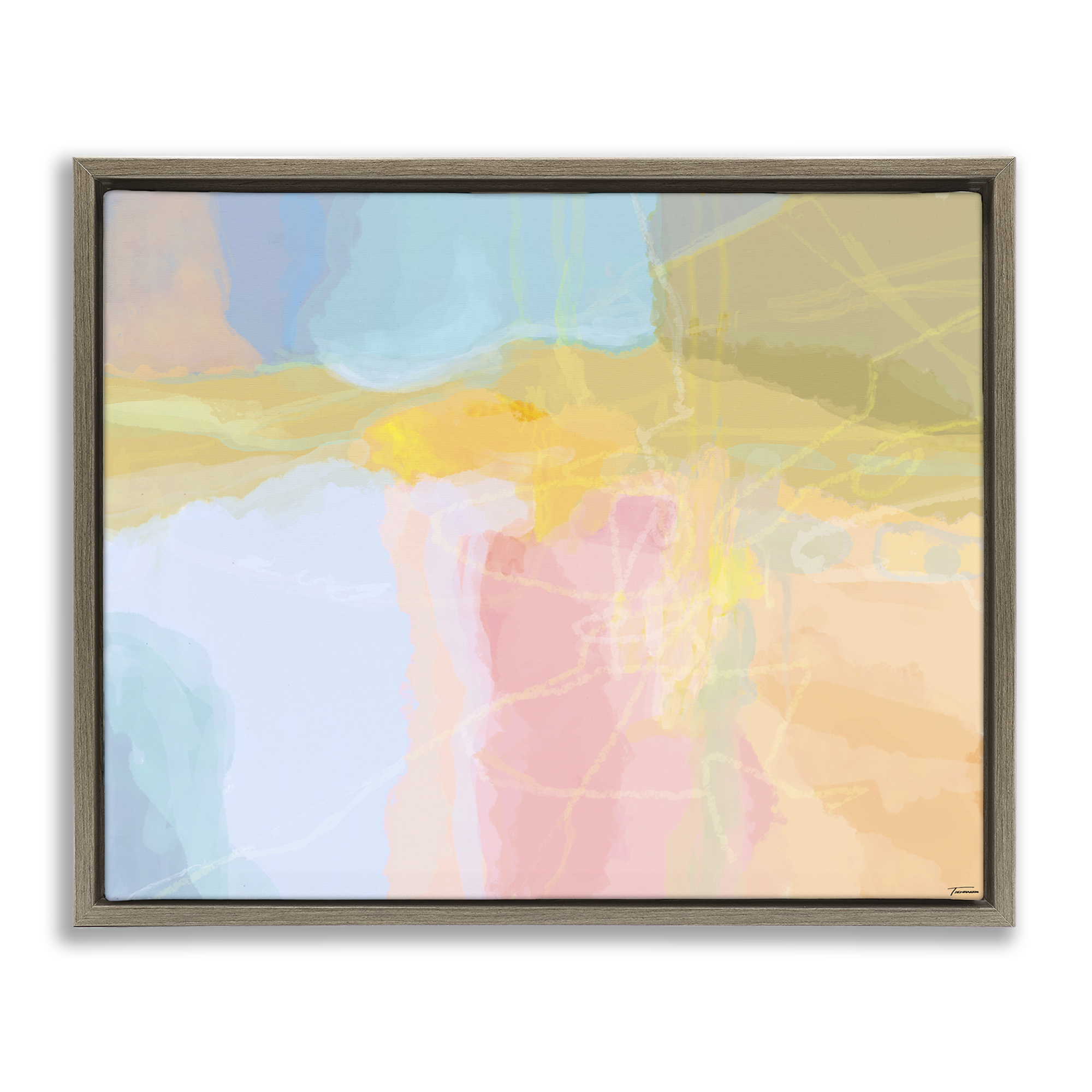 Stupell Industries Pastel Collaged Pattern Abstract Painting Brown Floater Framed Canvas Art Print Wall Art, 31 x 25