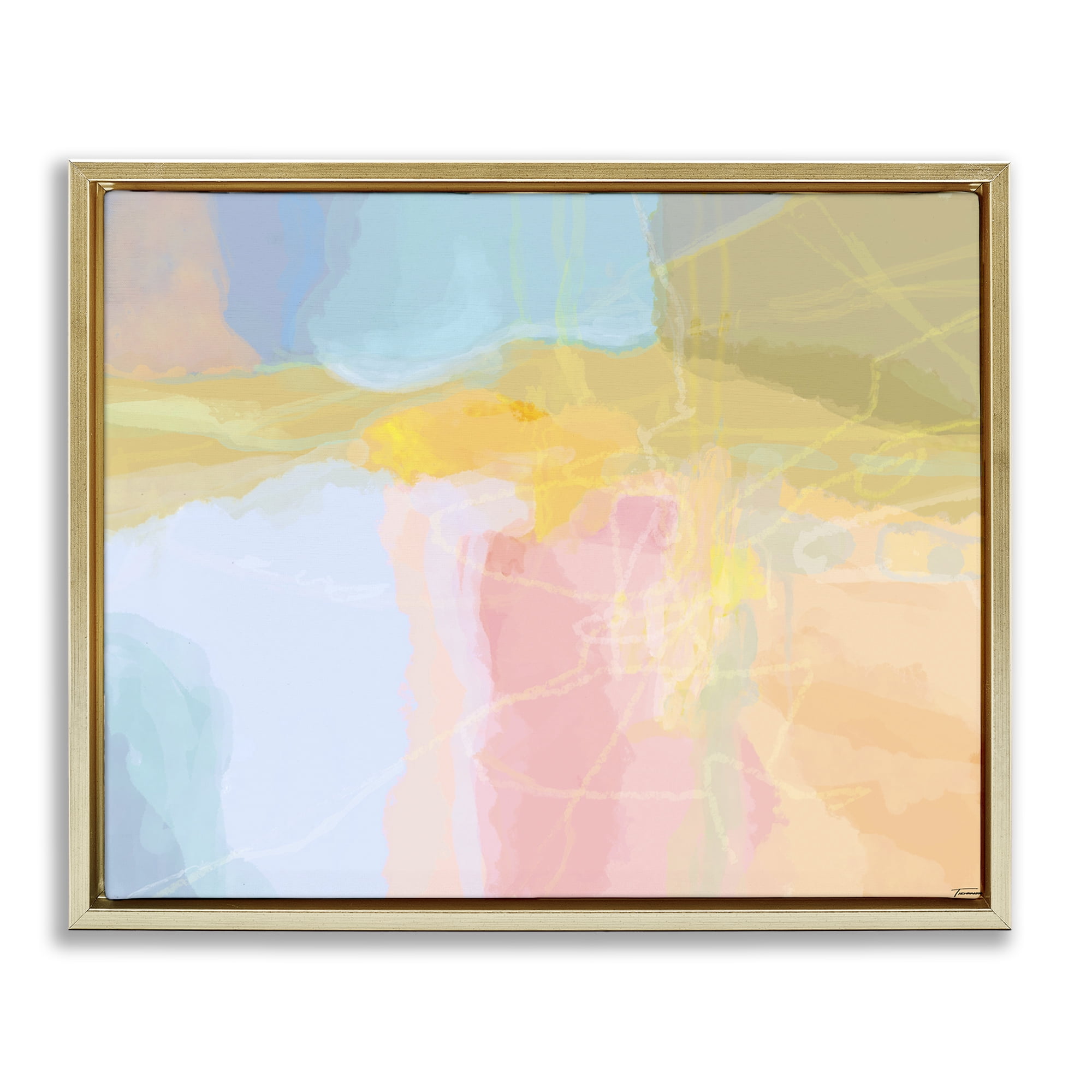 Stupell Industries Pastel Collaged Pattern Abstract Painting Gold Floater Framed Canvas Art Print Wall Art, 31 x 25