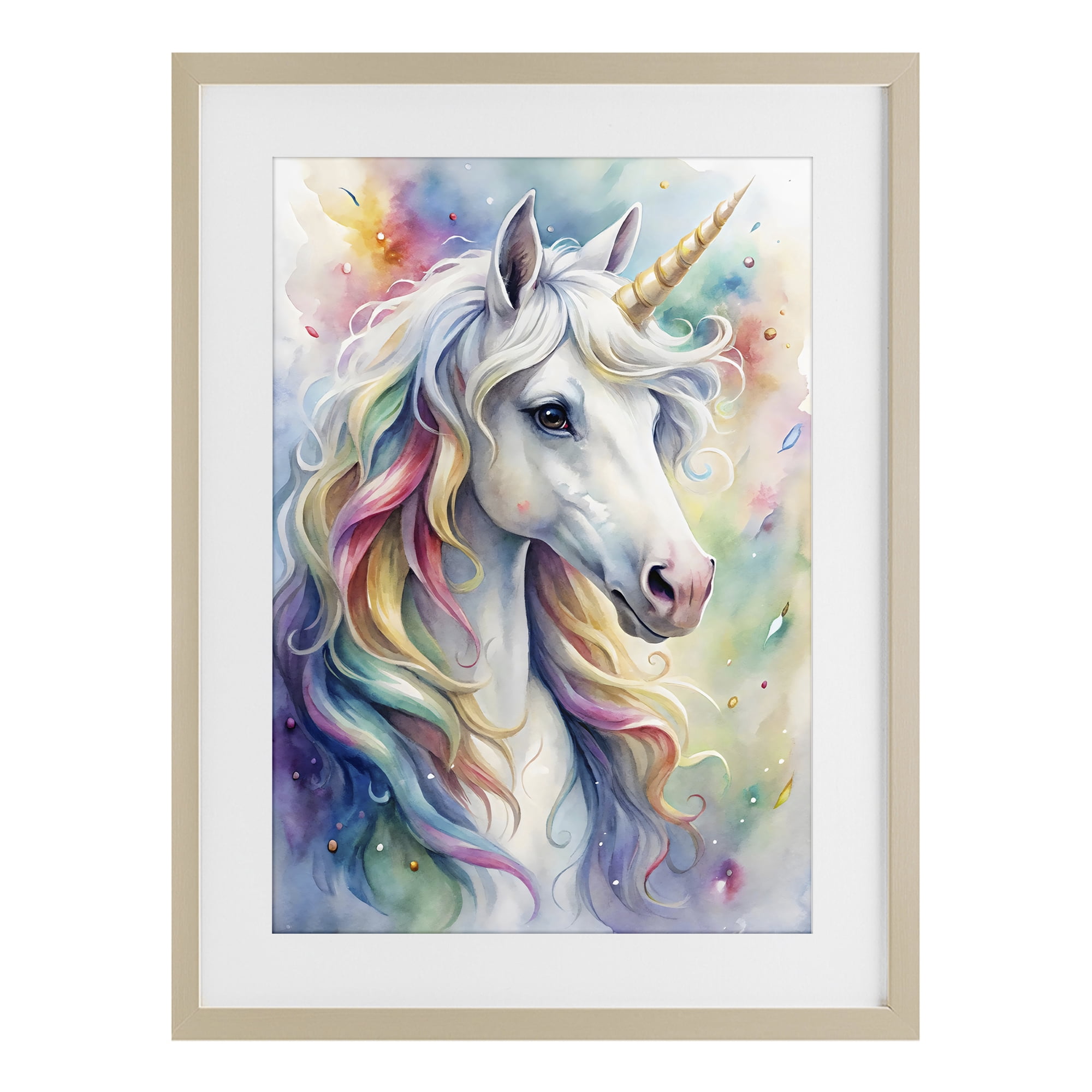 Stupell Industries Pastel Colorful Unicorn Birch Framed Print Under Glass, design by Creative Studio