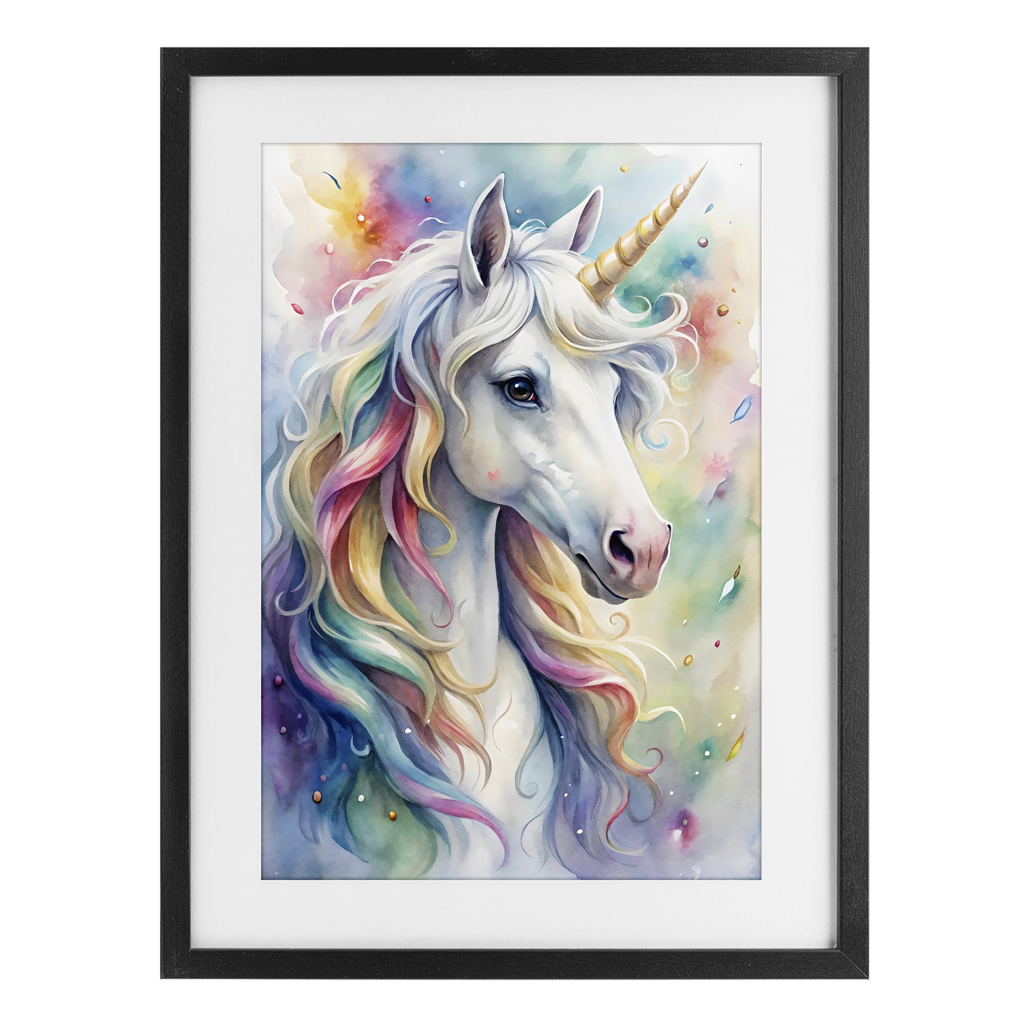 Stupell Industries Pastel Colorful Unicorn Black Framed Print Under Glass, design by Creative Studio