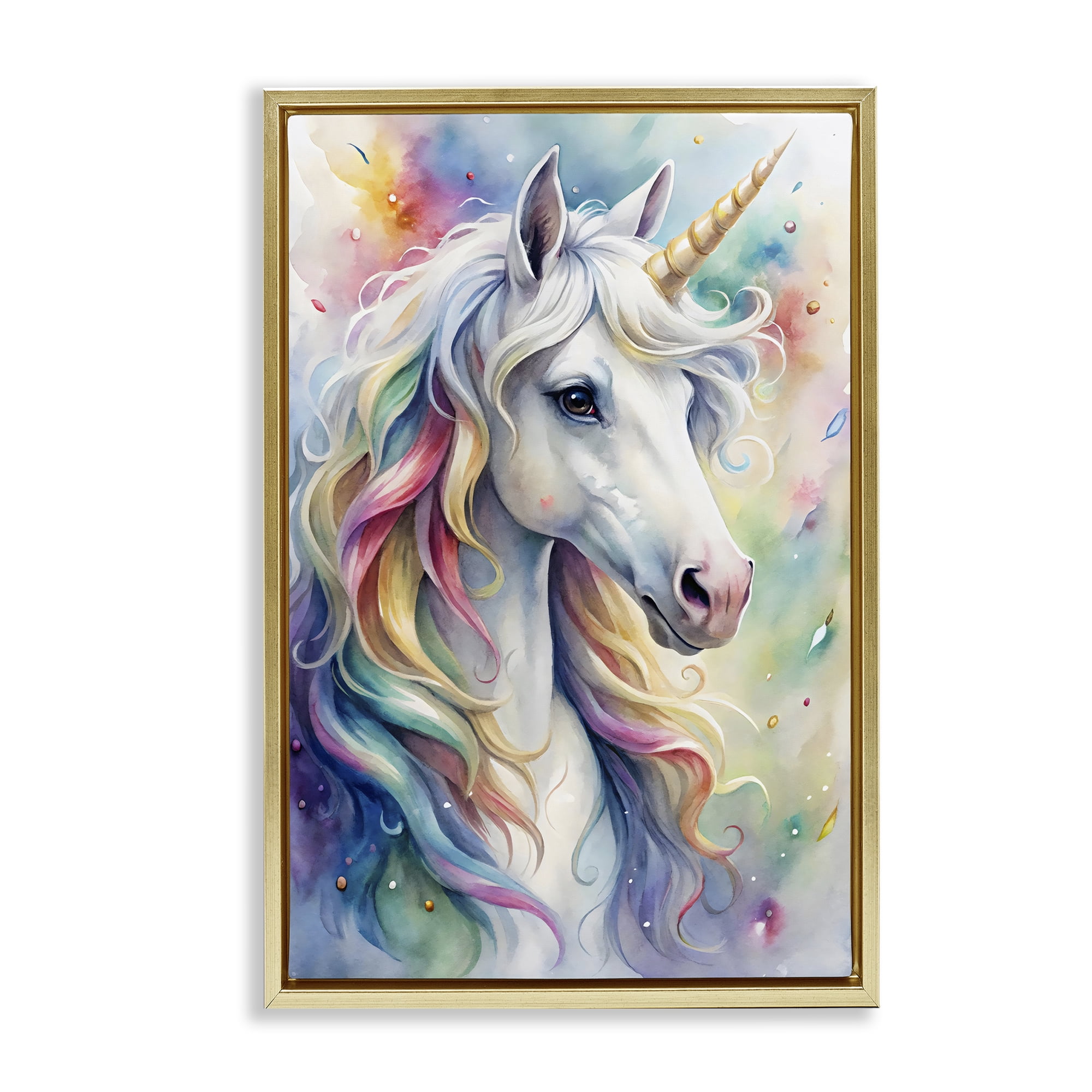 Stupell Industries Pastel Colorful Unicorn Gold Framed Floater Canvas Wall Art, design by Creative Studio