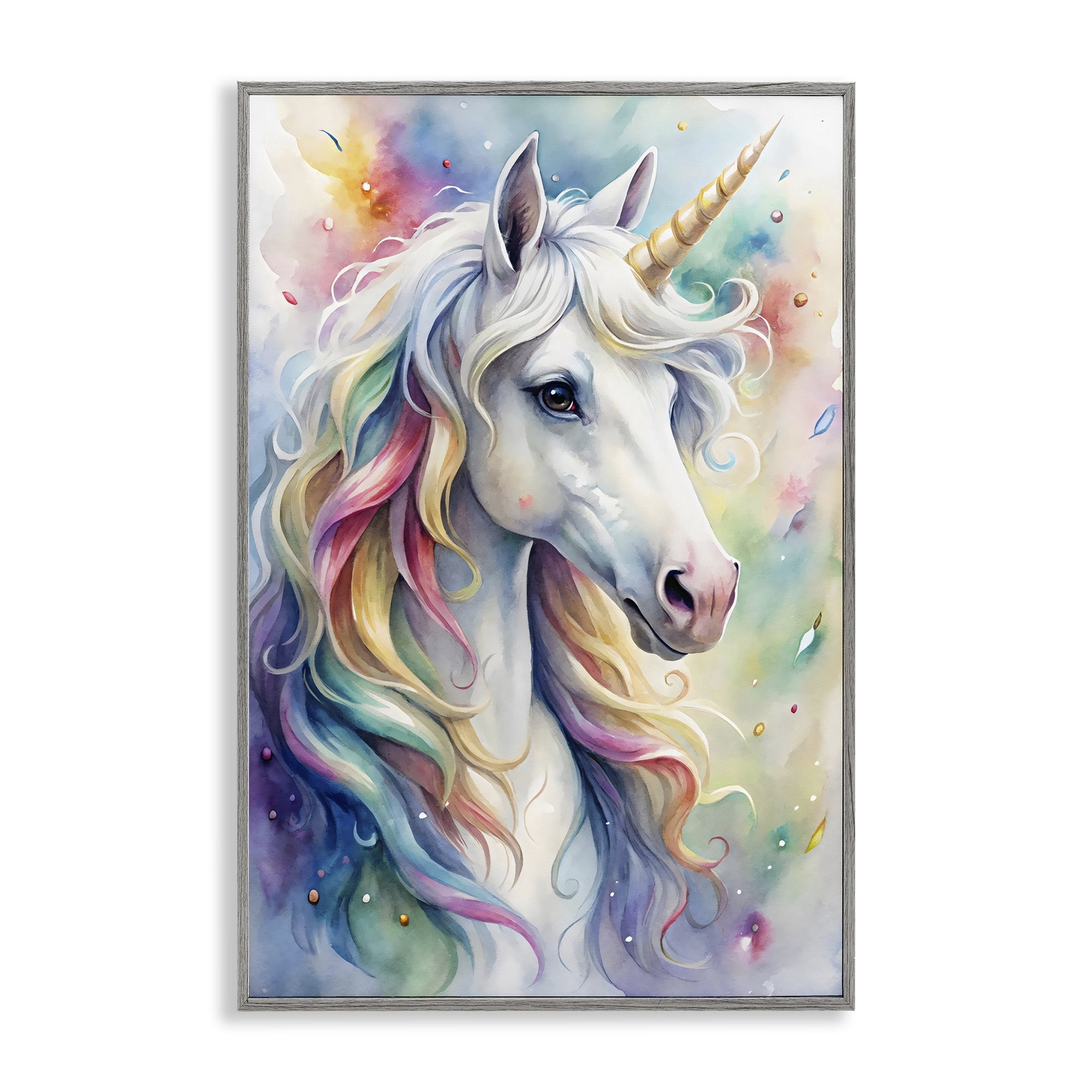 Stupell Industries Pastel Colorful Unicorn Gray Framed Giclee Art, design by Creative Studio