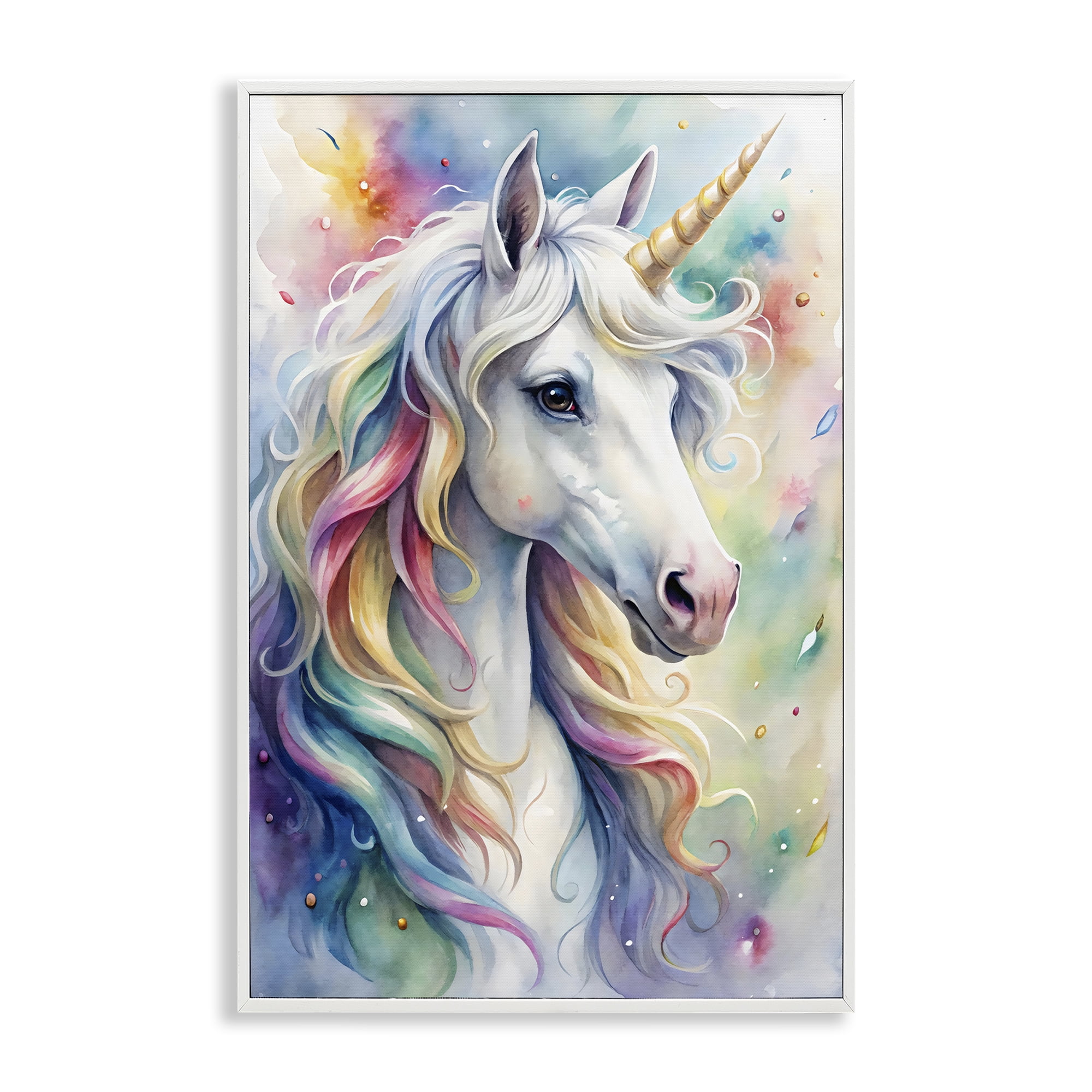Stupell Industries Pastel Colorful Unicorn White Framed Giclee Art, design by Creative Studio