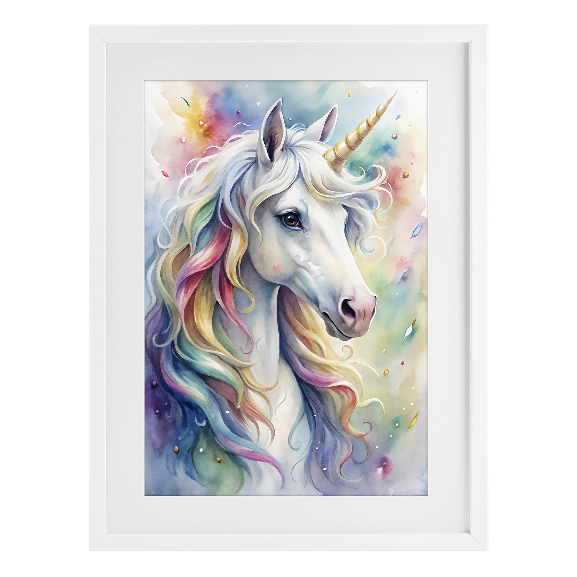 Stupell Industries Pastel Colorful Unicorn White Framed Print Under Glass, design by Creative Studio
