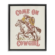 Stupell Industries Pastel Come On Cowgirl Entertainment Painting Black Floater Framed Canvas Art Print Wall Art, 17 x 21