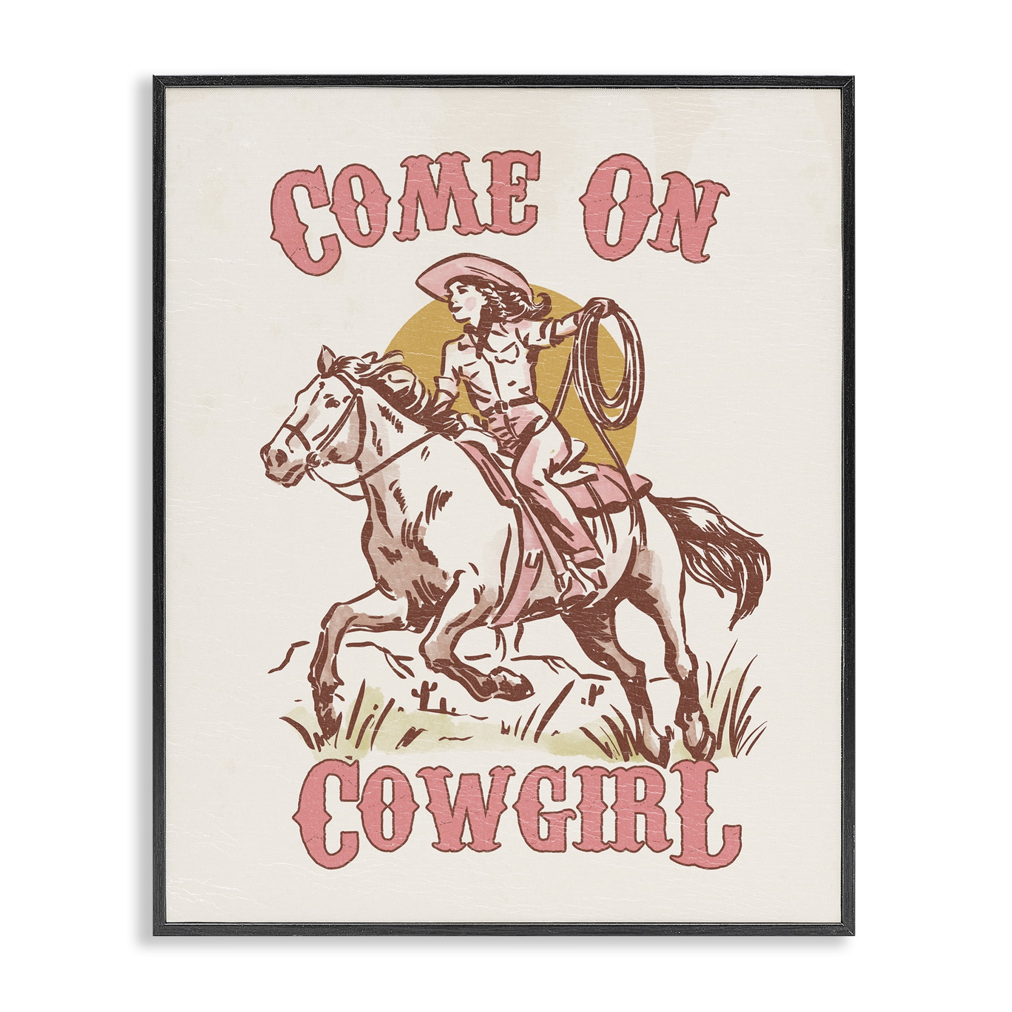 Stupell Industries Pastel Come On Cowgirl Entertainment Painting Black Framed Art Print Wall Art, 16 x 20