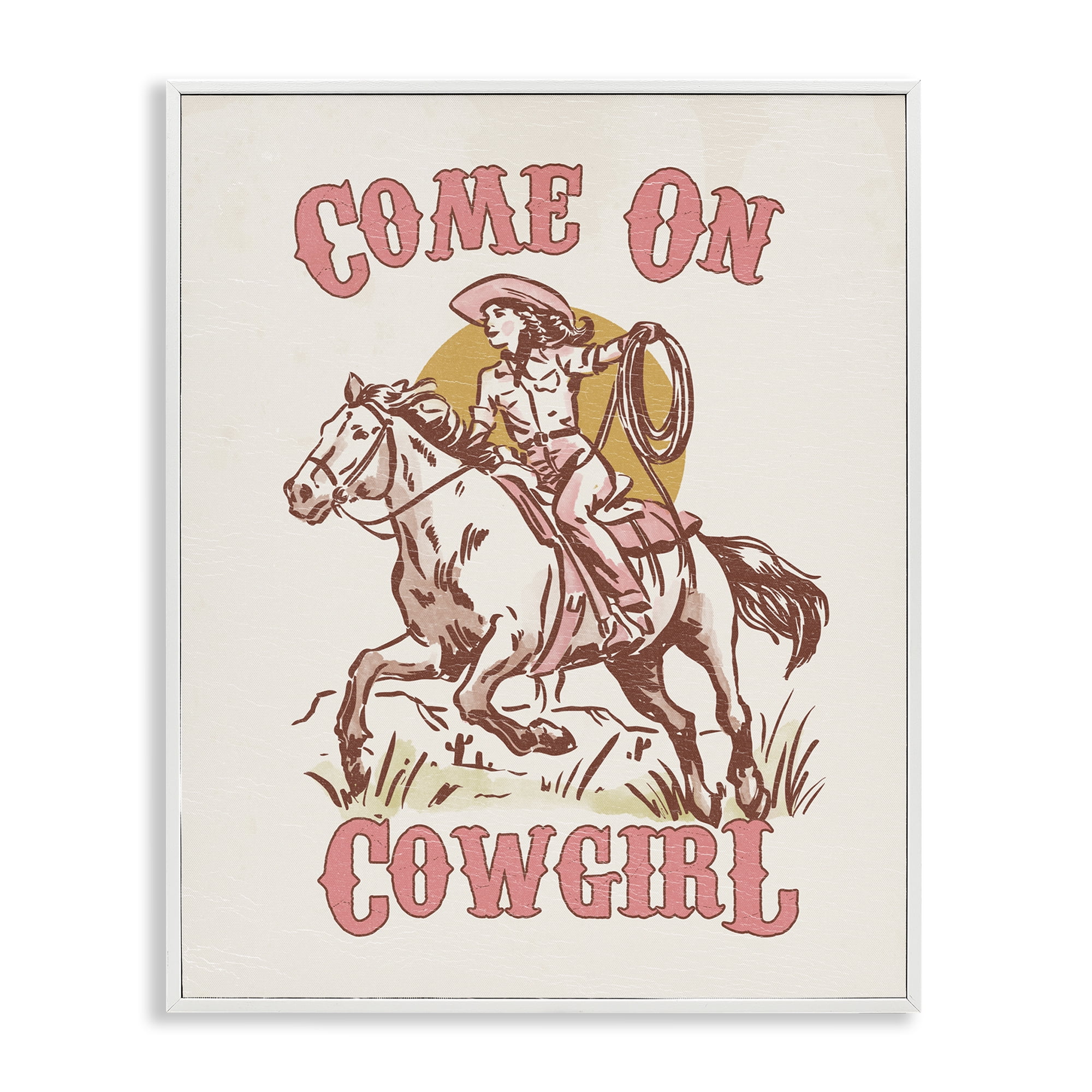 Stupell Industries Pastel Come On Cowgirl Entertainment Painting White Framed Art Print Wall Art, 16 x 20