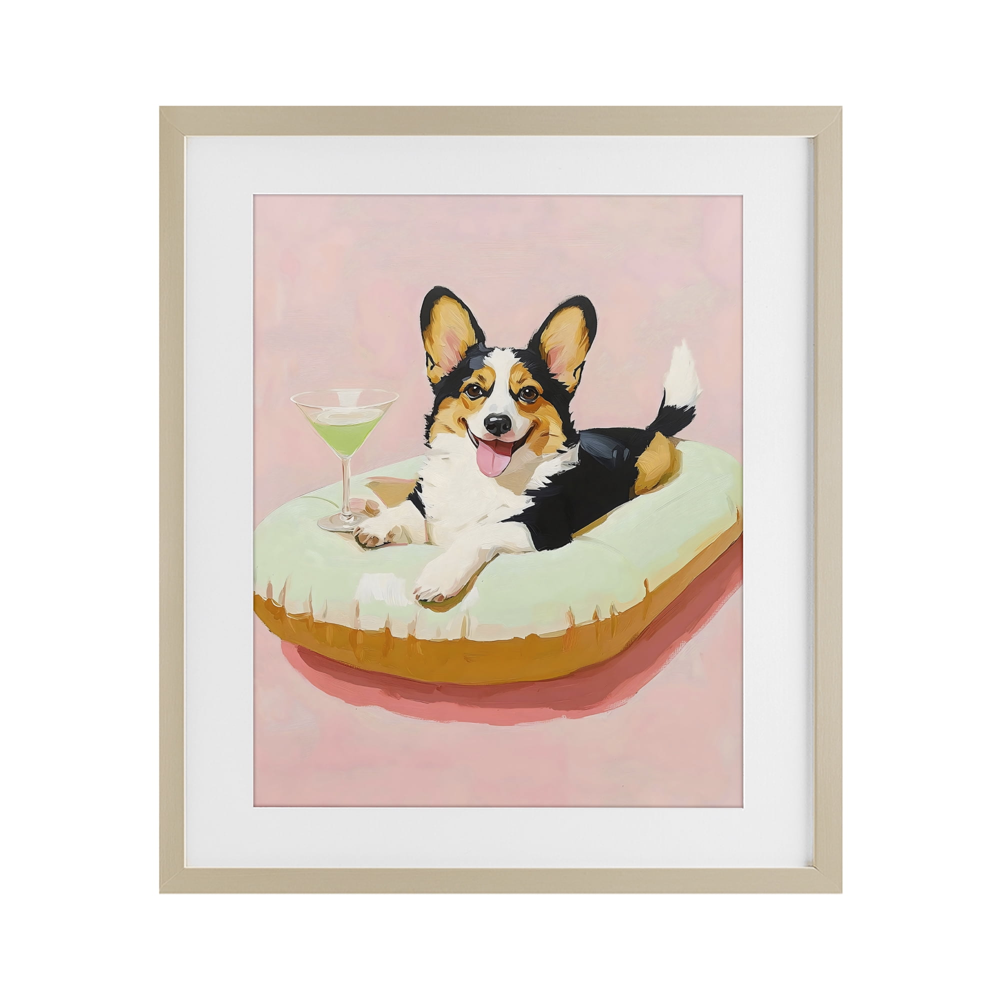 Stupell Industries Pastel Corgi with Cocktail Birch Framed Print Under Glass, design by The Prints Vibe