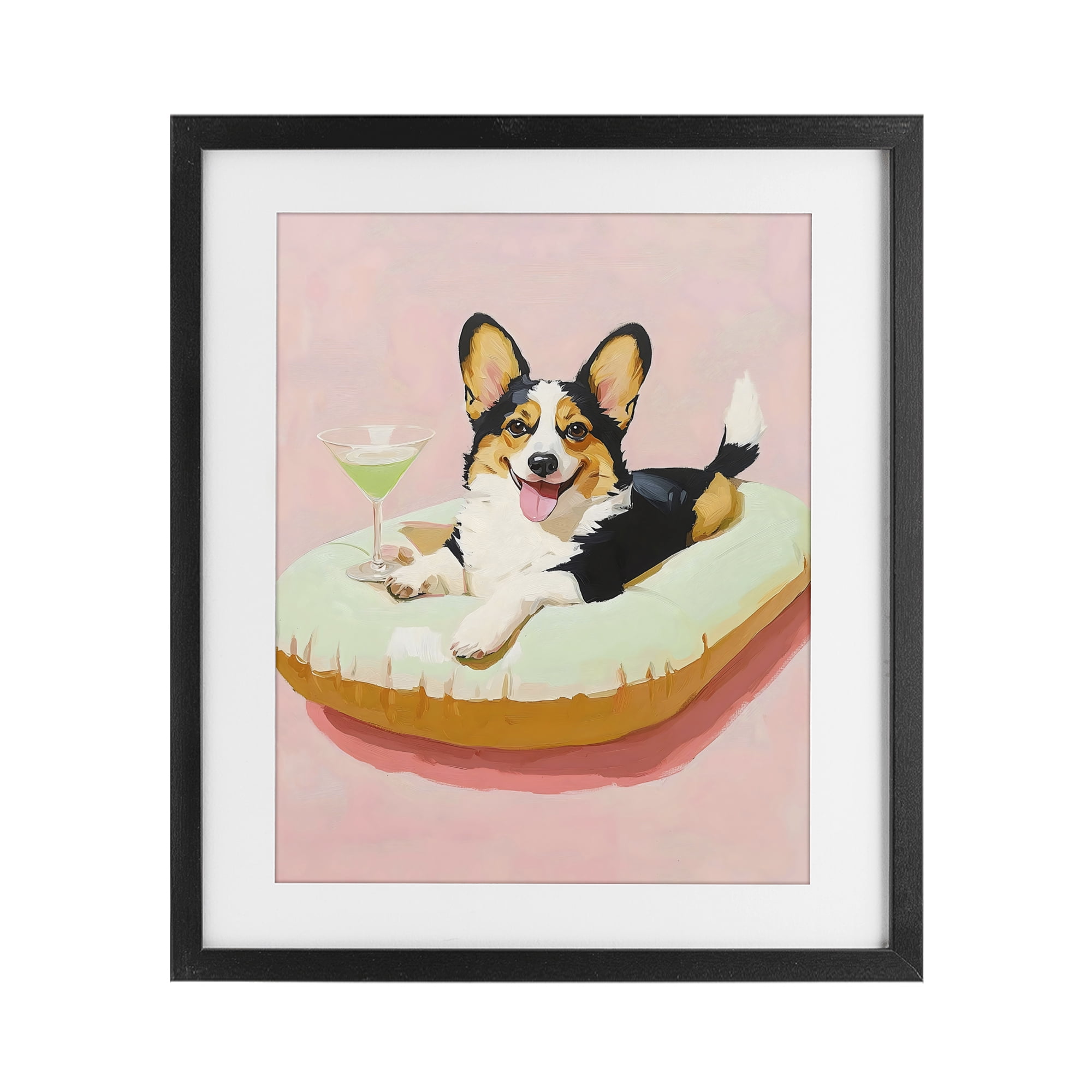 Stupell Industries Pastel Corgi with Cocktail Black Framed Print Under Glass, design by The Prints Vibe