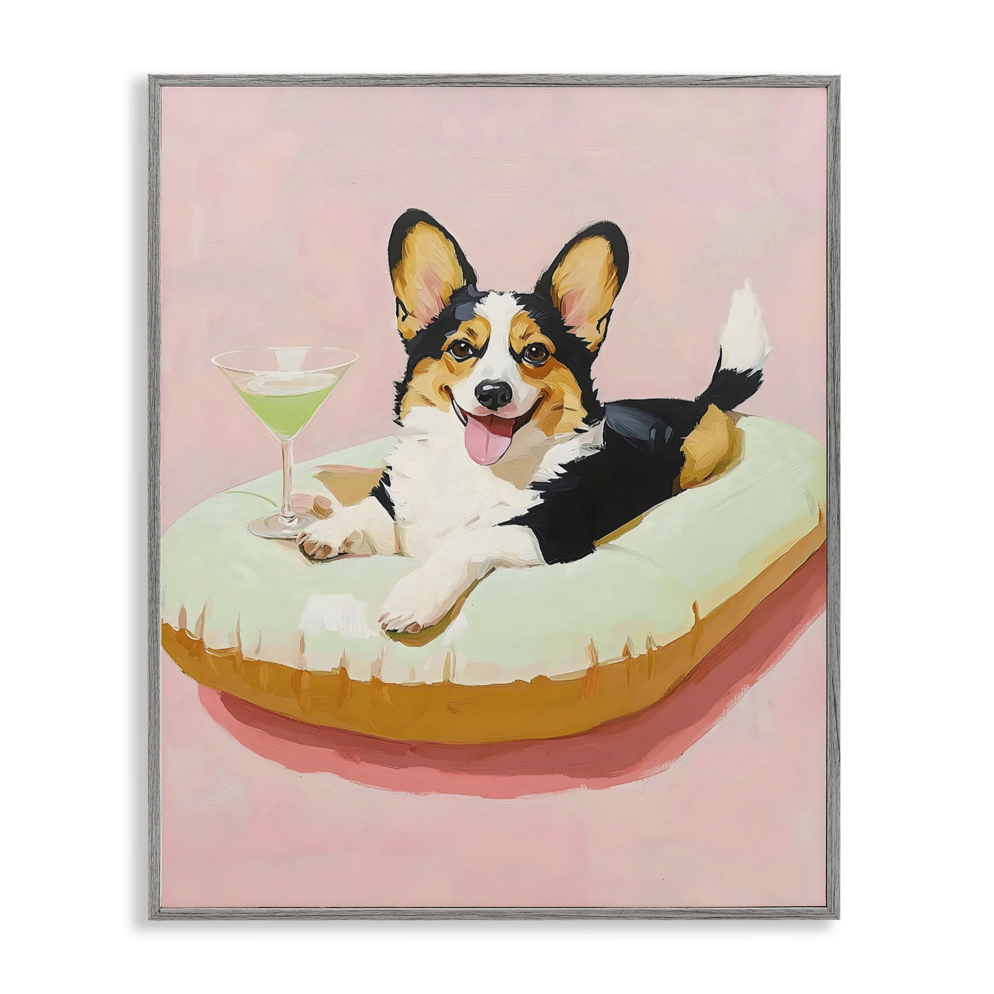 Stupell Industries Pastel Corgi with Cocktail Gray Framed Giclee Art, design by The Prints Vibe
