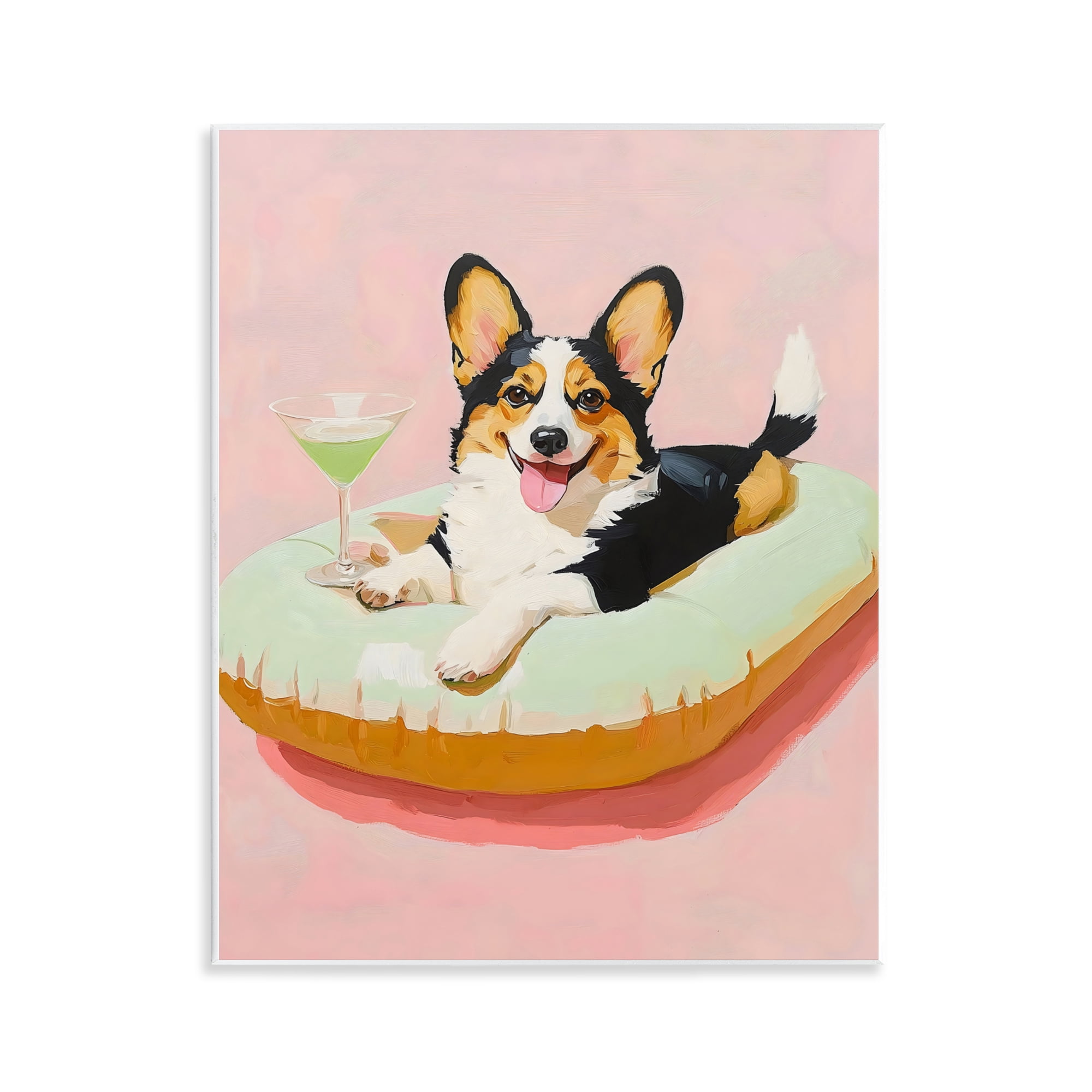 Stupell Industries Pastel Corgi with Cocktail Wall Plaque Art, design by The Prints Vibe