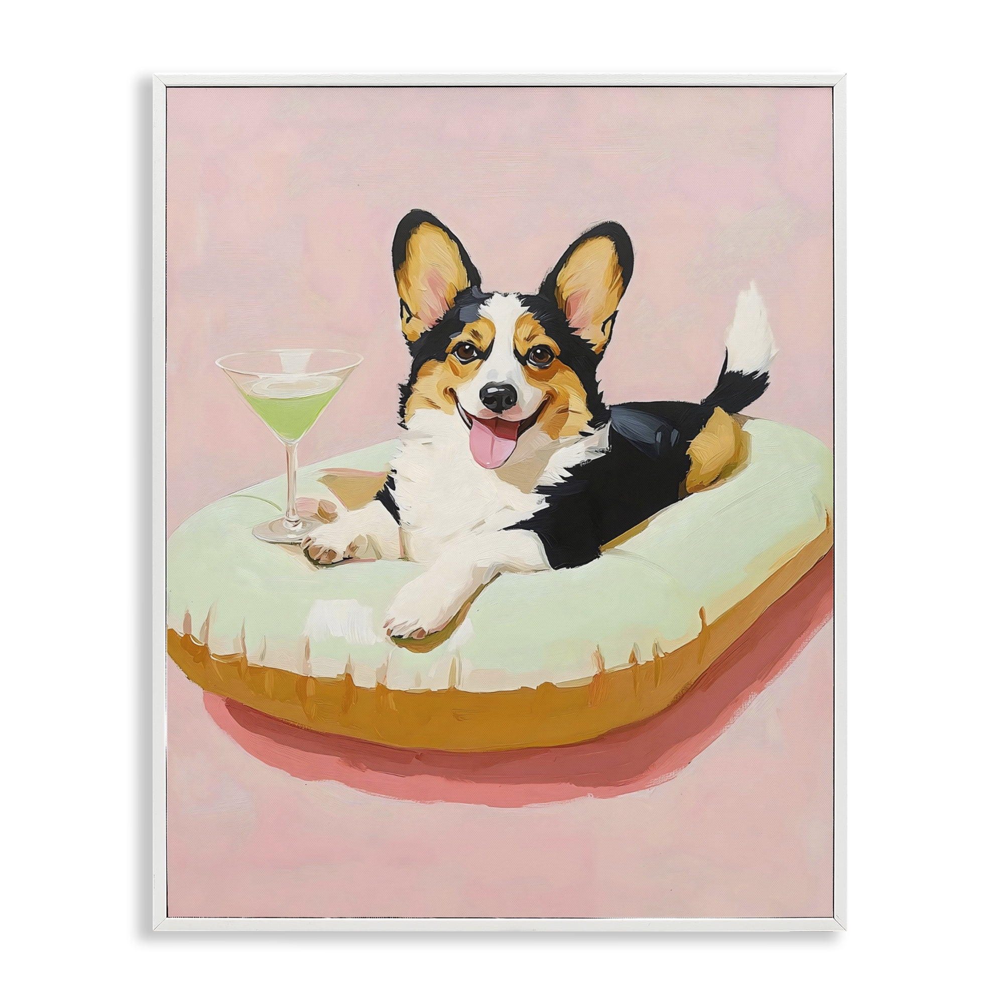 Stupell Industries Pastel Corgi with Cocktail White Framed Giclee Art, design by The Prints Vibe