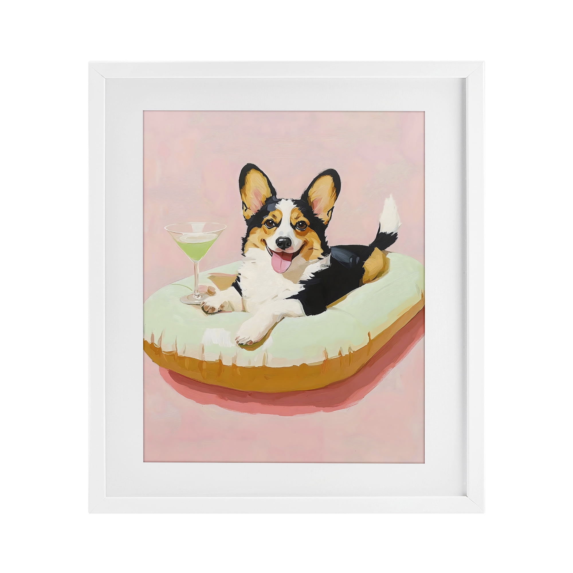 Stupell Industries Pastel Corgi with Cocktail White Framed Print Under Glass, design by The Prints Vibe