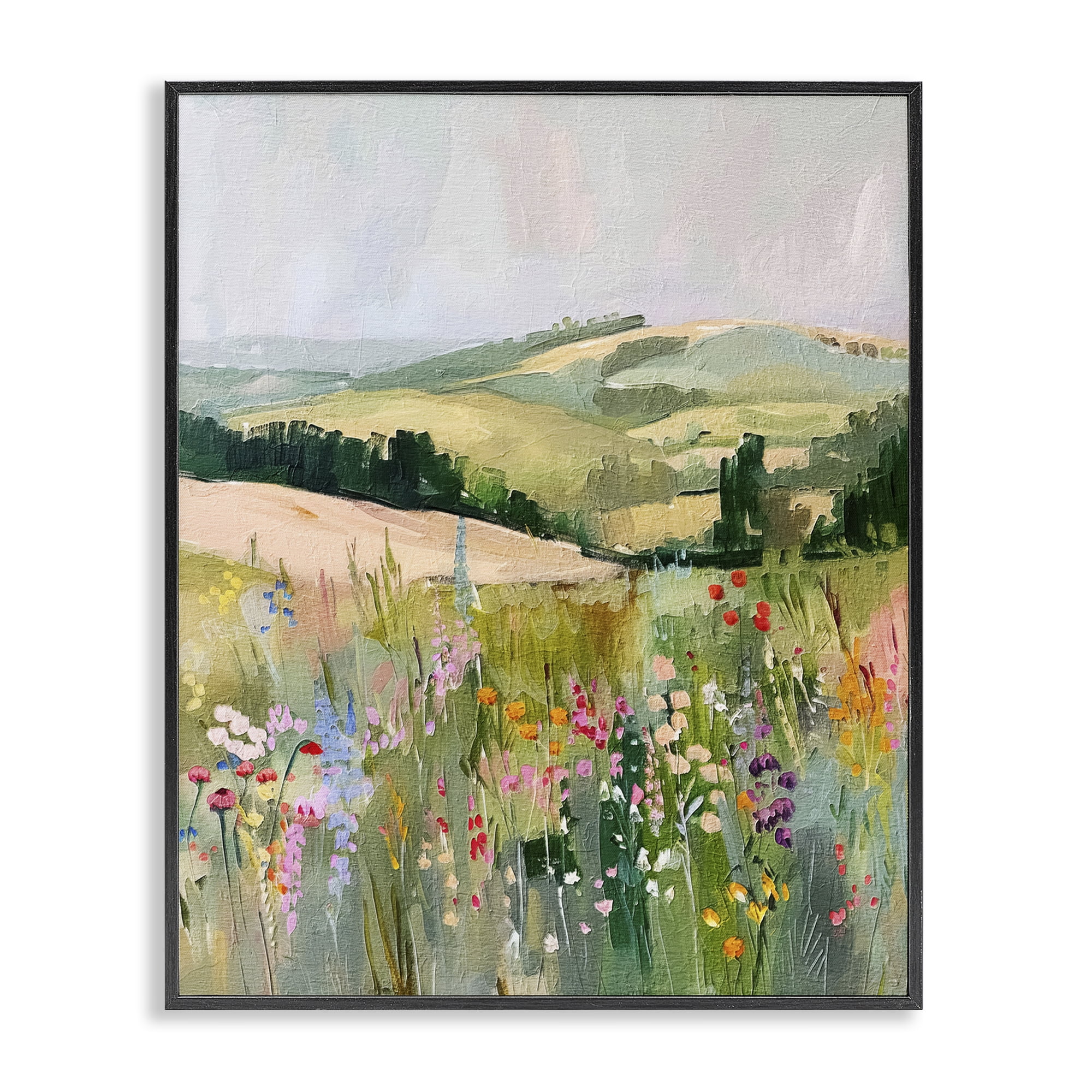 Stupell Industries Pastel Countryside Meadows Landscape & Nature Painting Black Framed Art Print Wall Art, 24 x 30