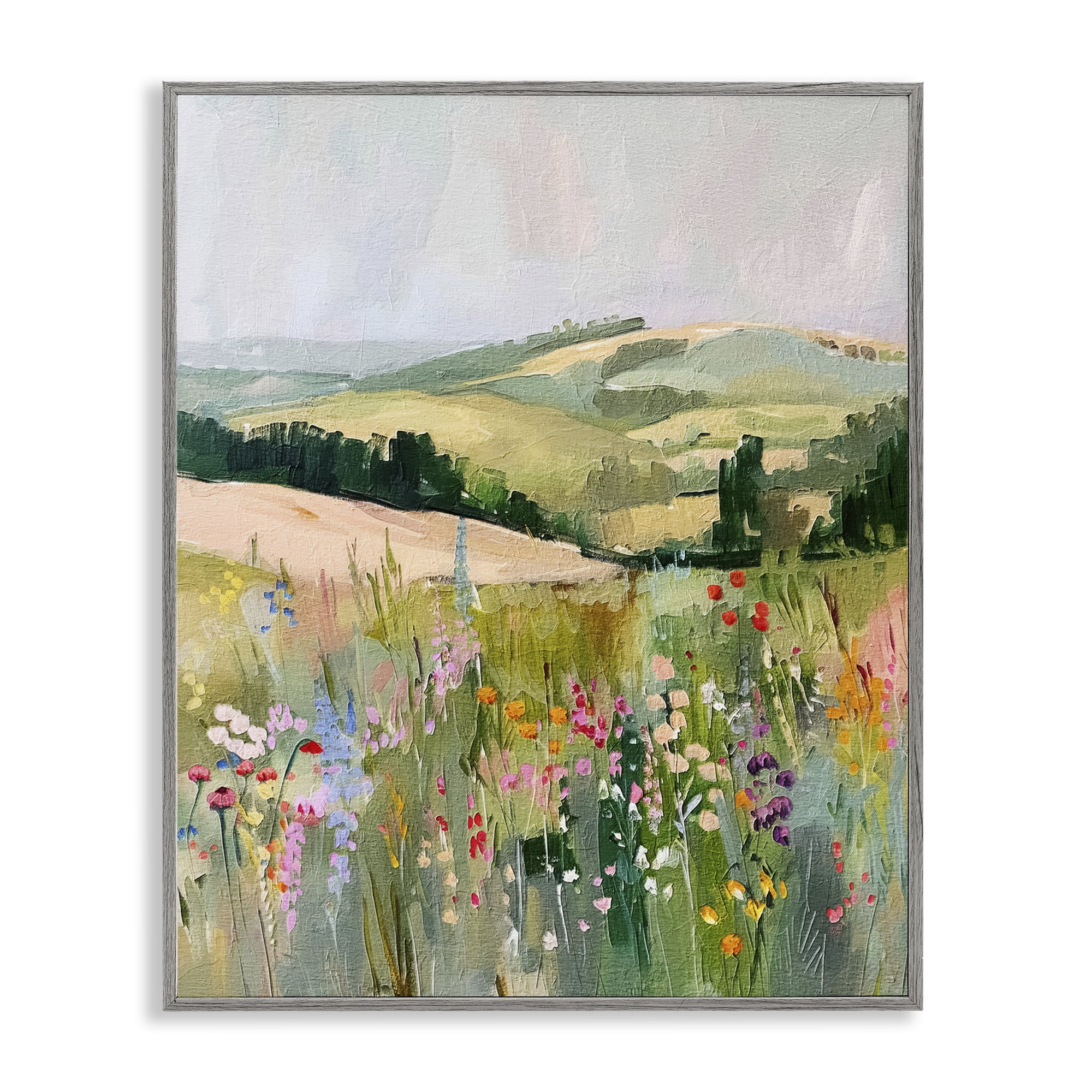Stupell Industries Pastel Countryside Meadows Landscape & Nature Painting Gray Framed Art Print Wall Art, 16 x 20