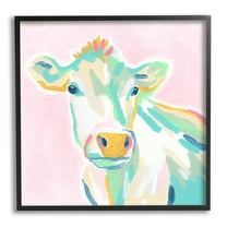 Stupell Industries Pastel Cow Painting Animals & Insects Painting Black Framed Art Print Wall Art, 12 x 12