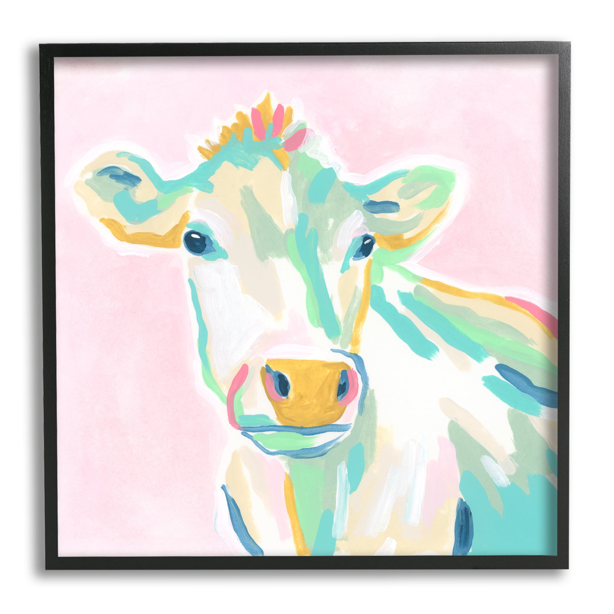 Stupell Industries Pastel Cow Painting Animals & Insects Painting Black Framed Art Print Wall Art, 24 x 24