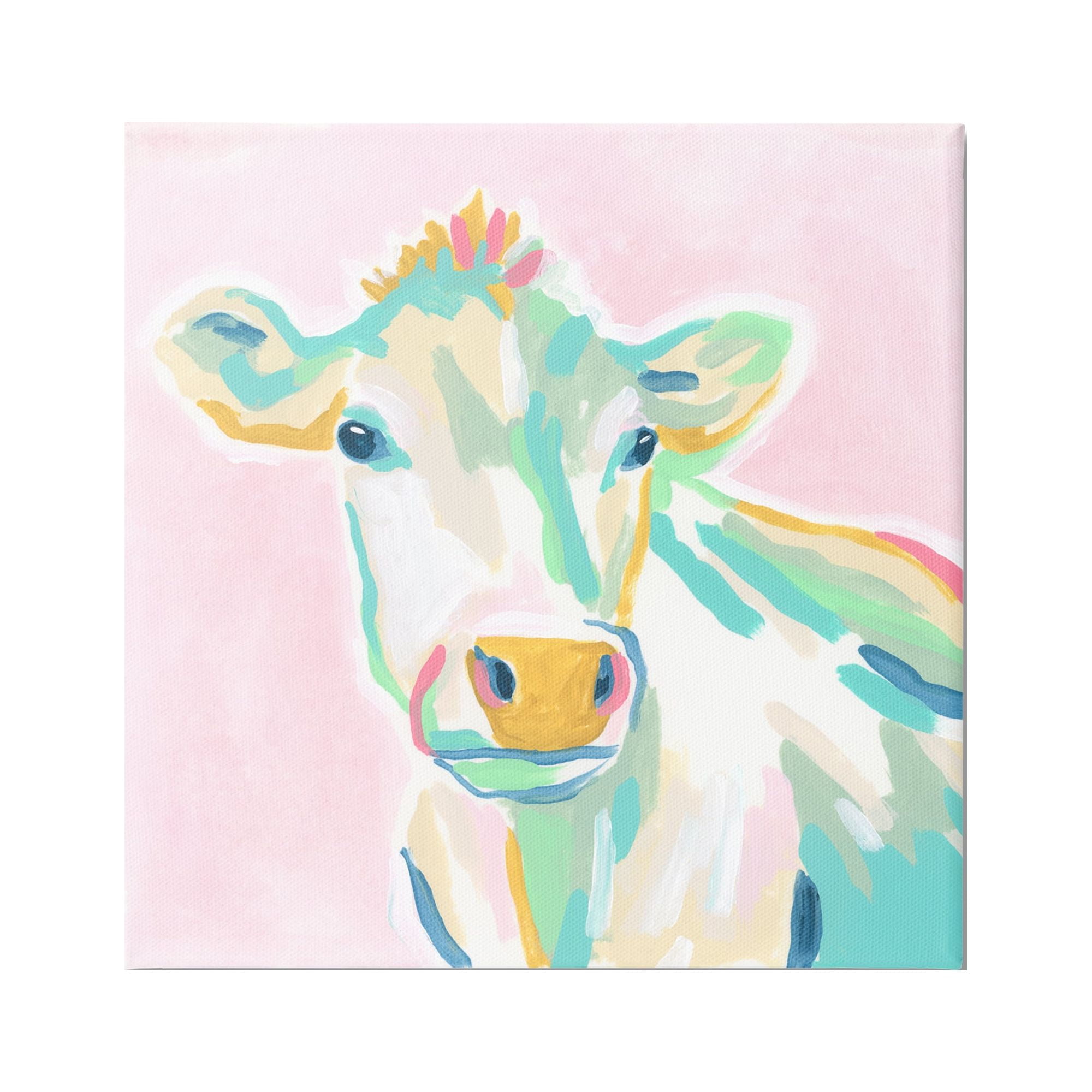 Stupell Industries Pastel Cow Painting Animals & Insects Painting Gallery Wrapped Canvas Print Wall Art, 30 x 30