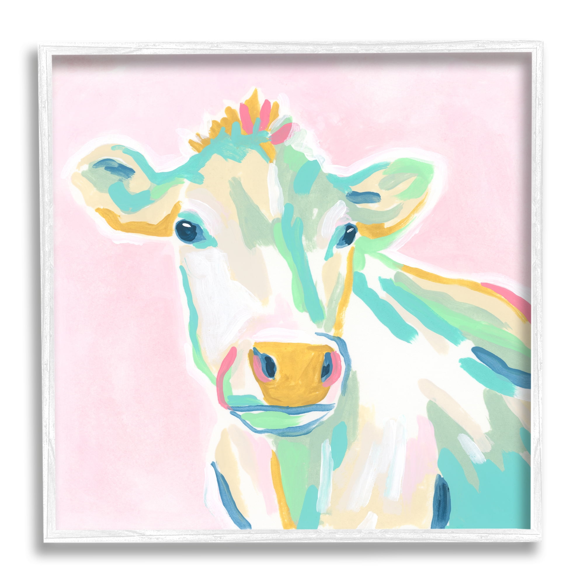 Stupell Industries Pastel Cow Painting Animals & Insects Painting White Framed Art Print Wall Art, 12 x 12