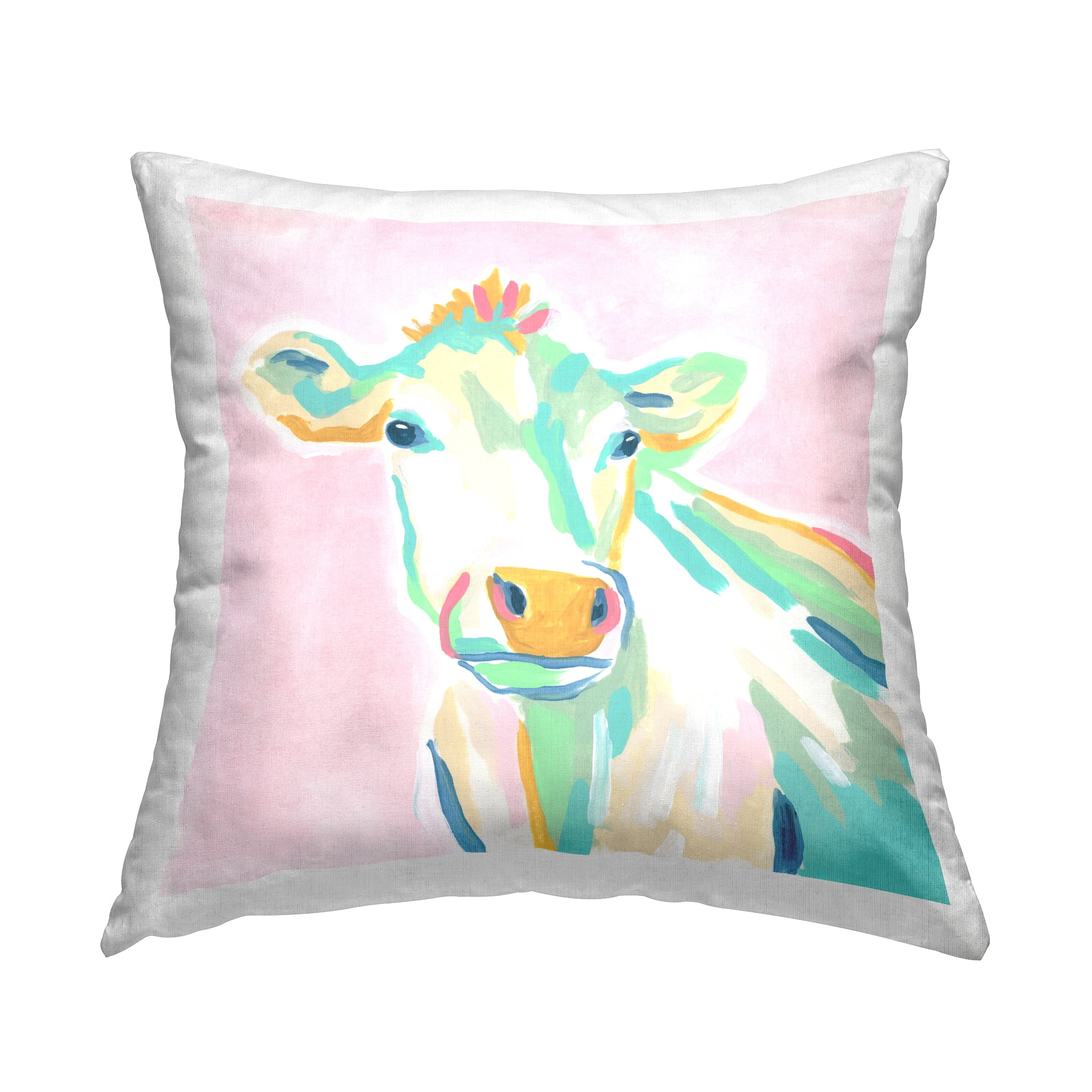 Stupell Industries Pastel Cow Portrait Square Decorative Printed Throw Pillow, 18 x 18