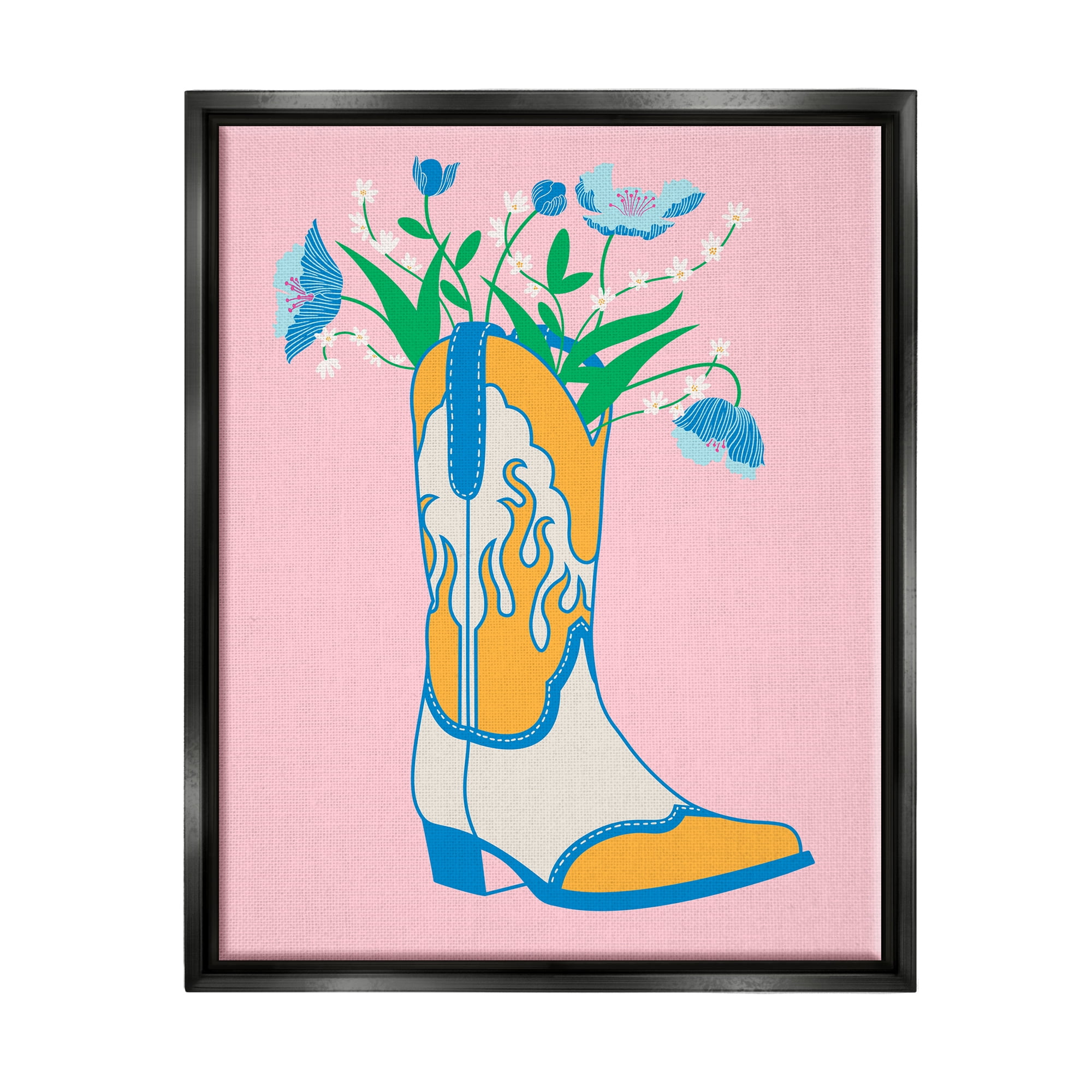 Stupell Industries Pastel Cowgirl Boot Botanical & Floral Painting Black Floater Framed Canvas Art Print Wall Art, 17 x 21