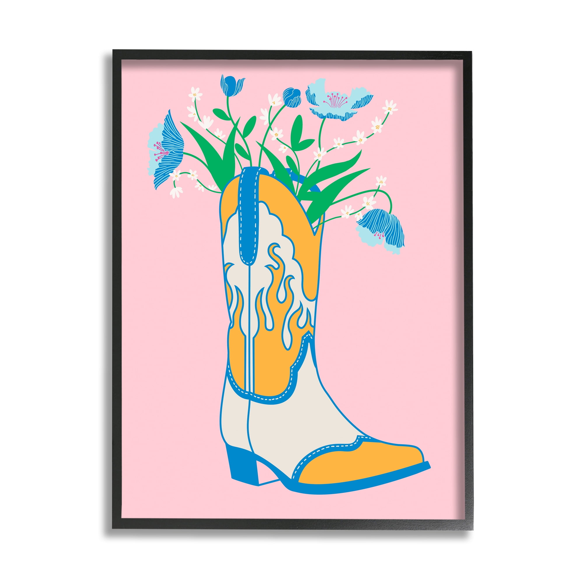 Stupell Industries Pastel Cowgirl Boot Botanical & Floral Painting Black Framed Art Print Wall Art, 24 x 30
