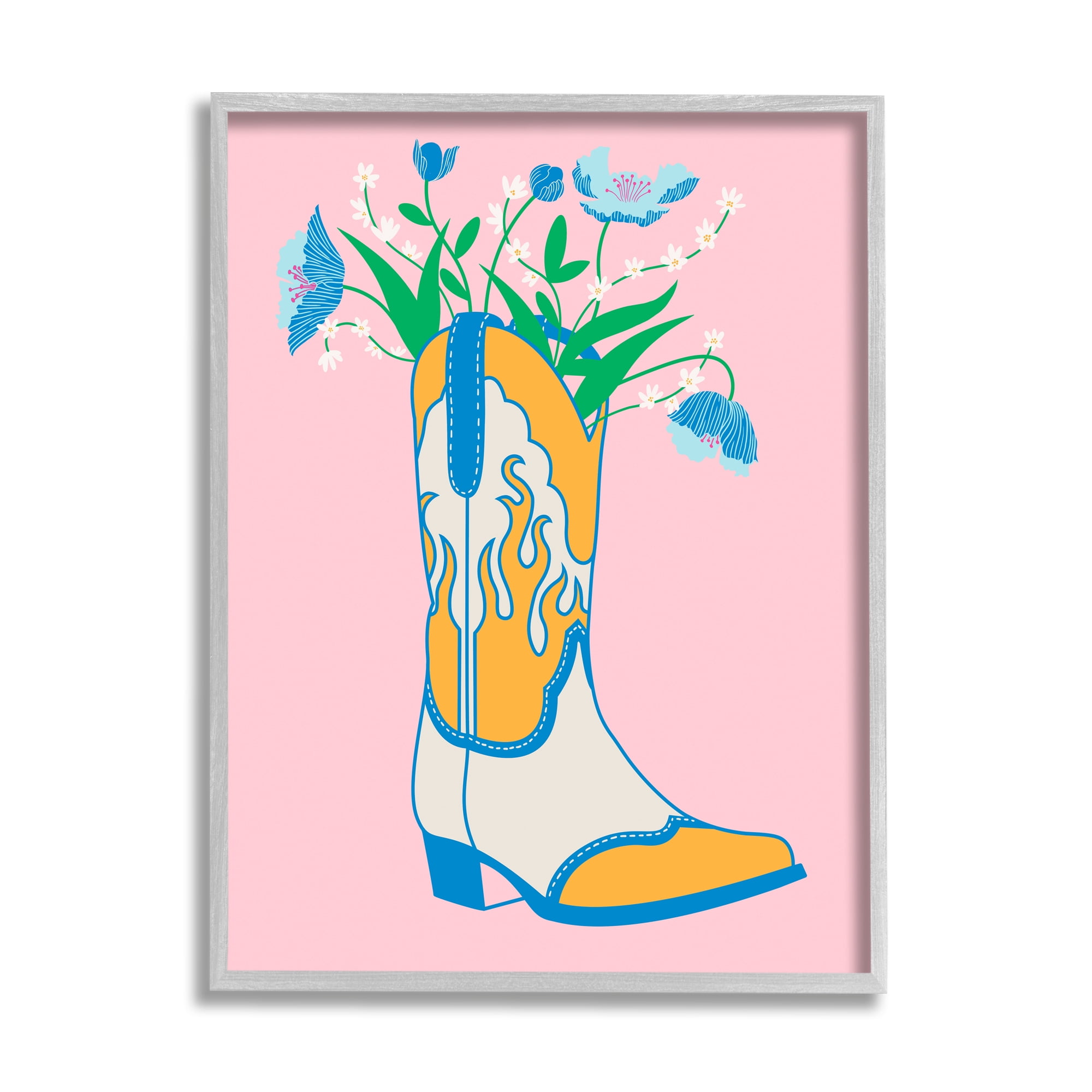 Stupell Industries Pastel Cowgirl Boot Botanical & Floral Painting Gray Framed Art Print Wall Art, 16 x 20