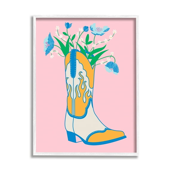 Stupell Industries Pastel Cowgirl Boot Botanical & Floral Painting White Framed Art Print Wall Art, 11 x 14