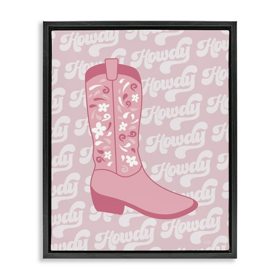 Stupell Industries Pastel Cowgirl Boot Howdy Entertainment Painting Black Floater Framed Canvas Art Print Wall Art, 17 x 21