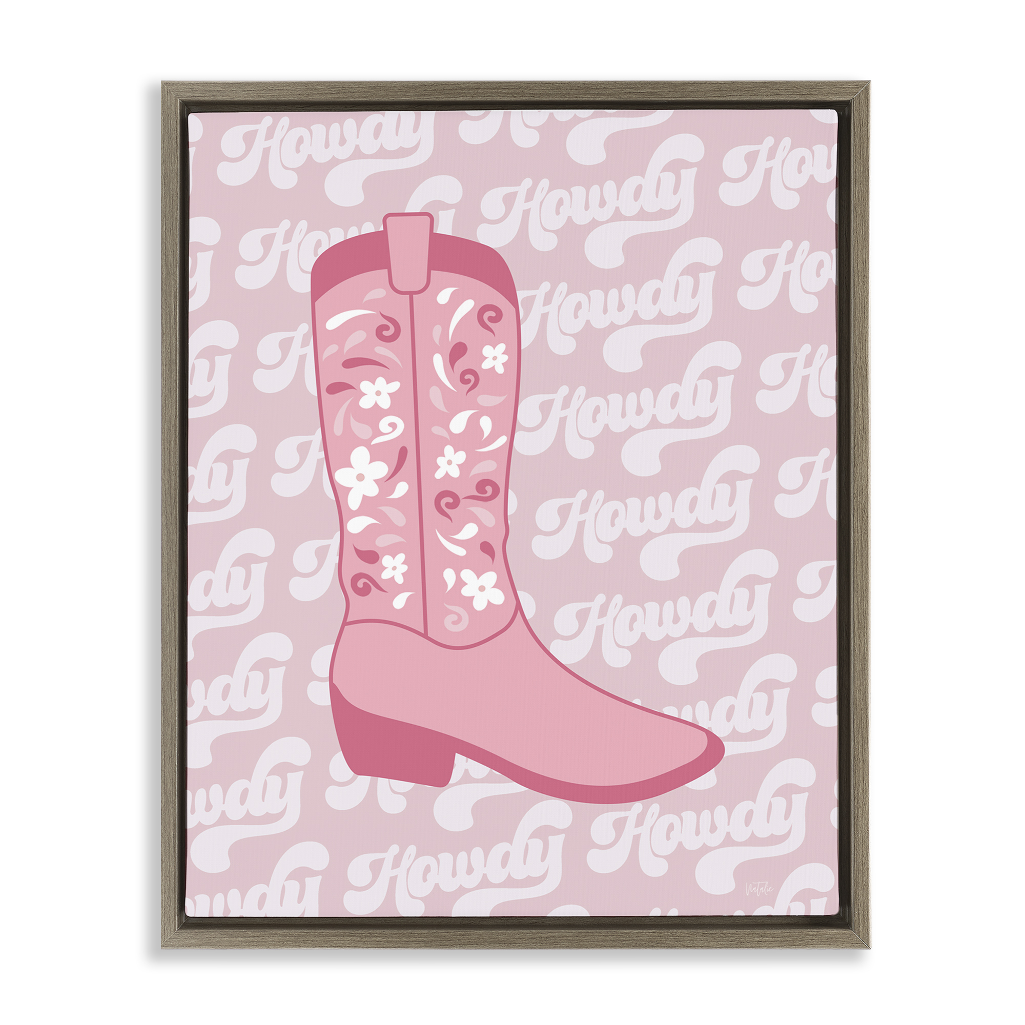 Stupell Industries Pastel Cowgirl Boot Howdy Entertainment Painting Brown Floater Framed Canvas Art Print Wall Art, 25 x 31