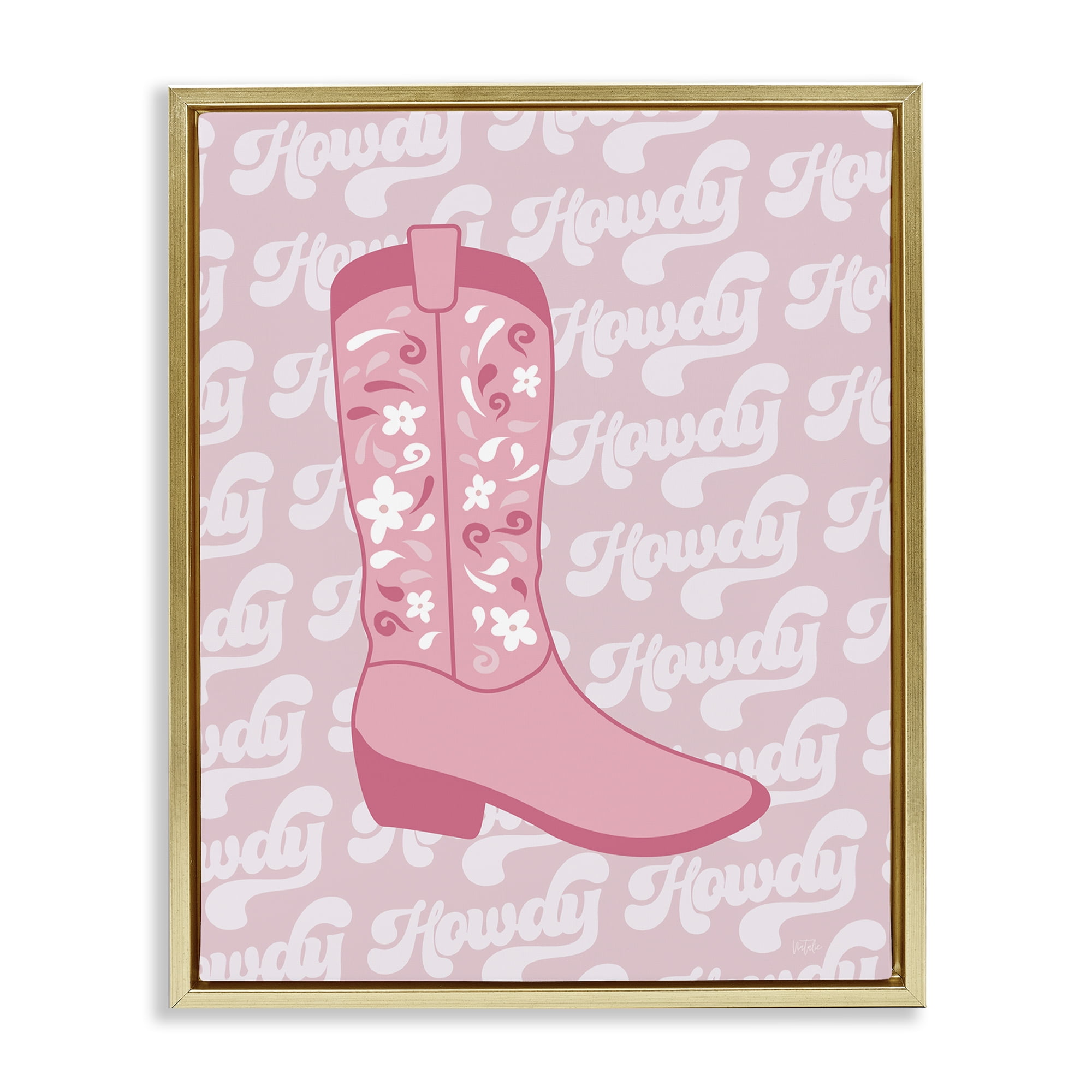 Stupell Industries Pastel Cowgirl Boot Howdy Entertainment Painting Gold Floater Framed Canvas Art Print Wall Art, 17 x 21