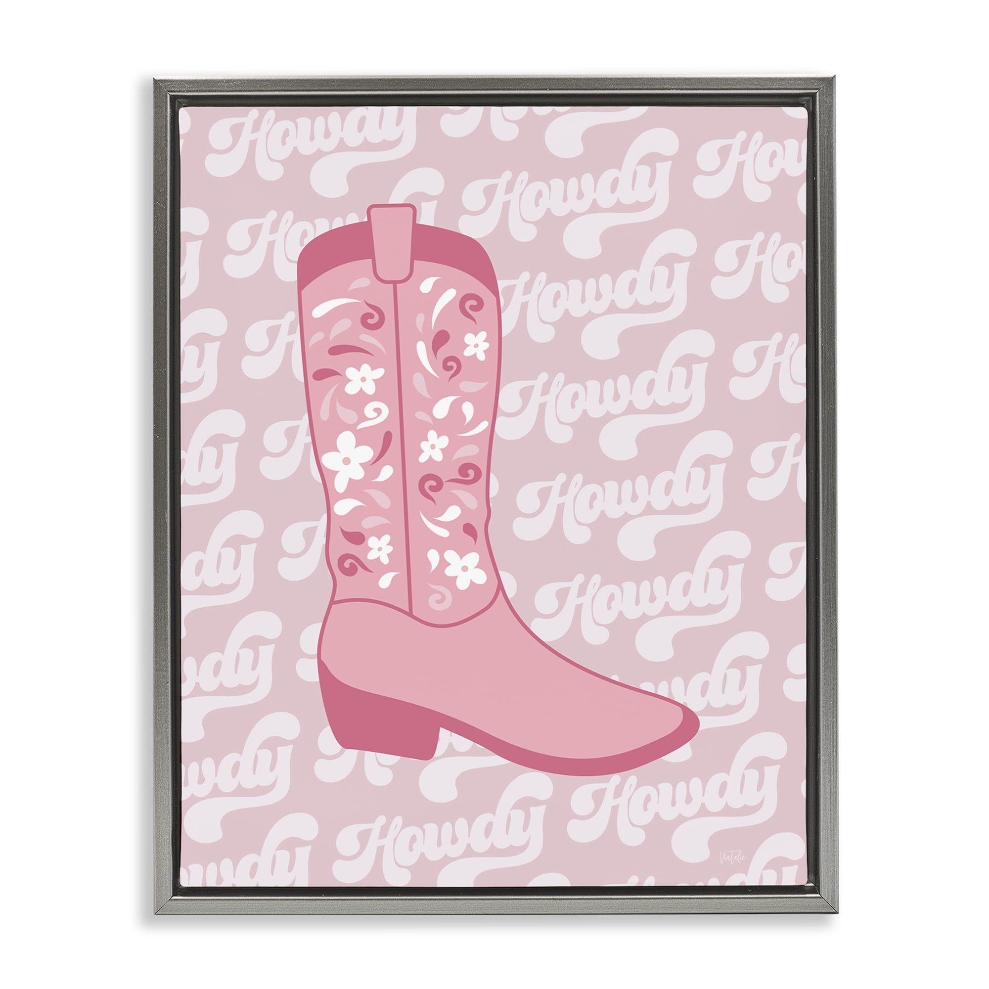 Stupell Industries Pastel Cowgirl Boot Howdy Entertainment Painting Gray Floater Framed Canvas Art Print Wall Art, 17 x 21