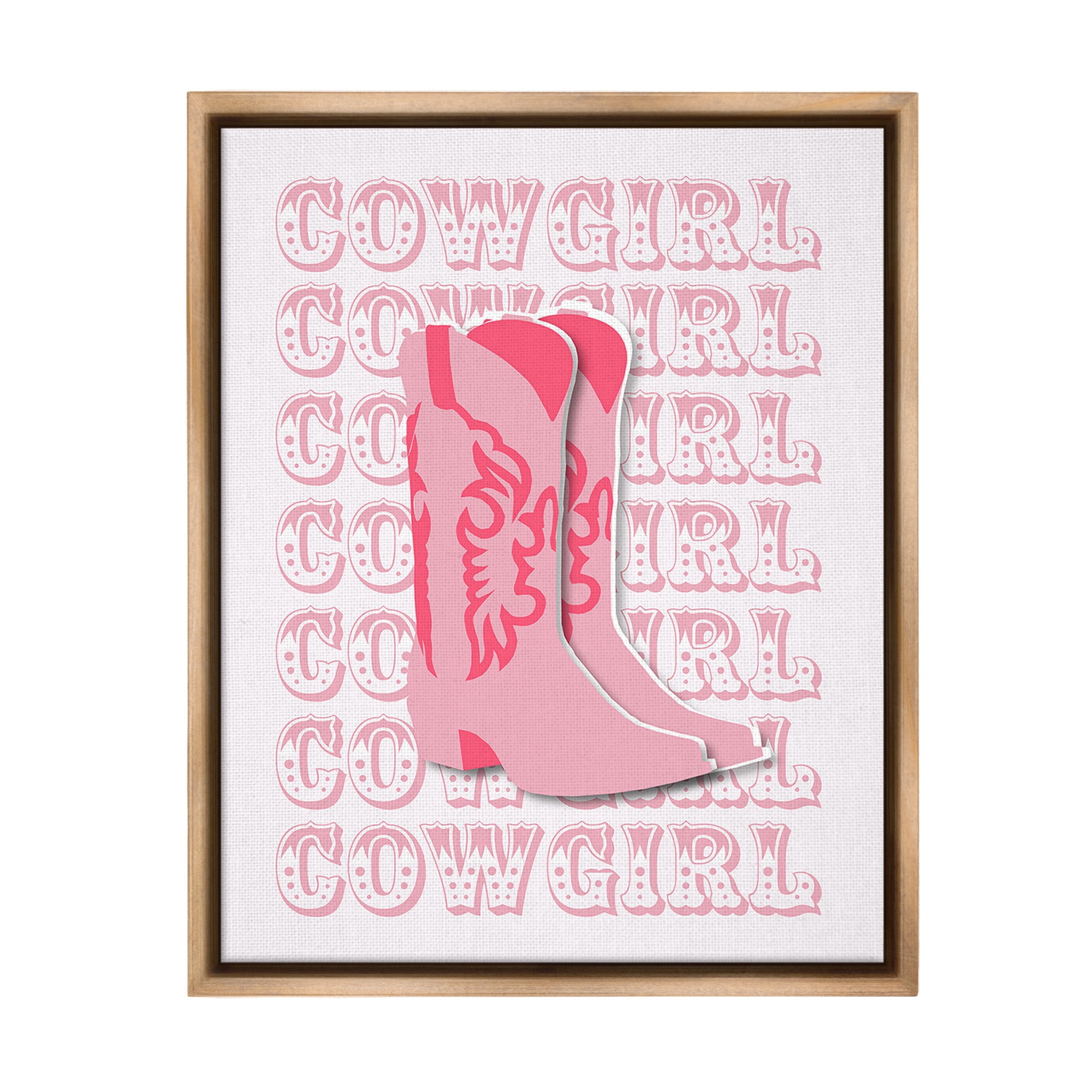 Stupell Industries Pastel Cowgirl Boots Beauty & Fashion Painting Brown Floater Framed Canvas Art Print Wall Art, 25 x 31