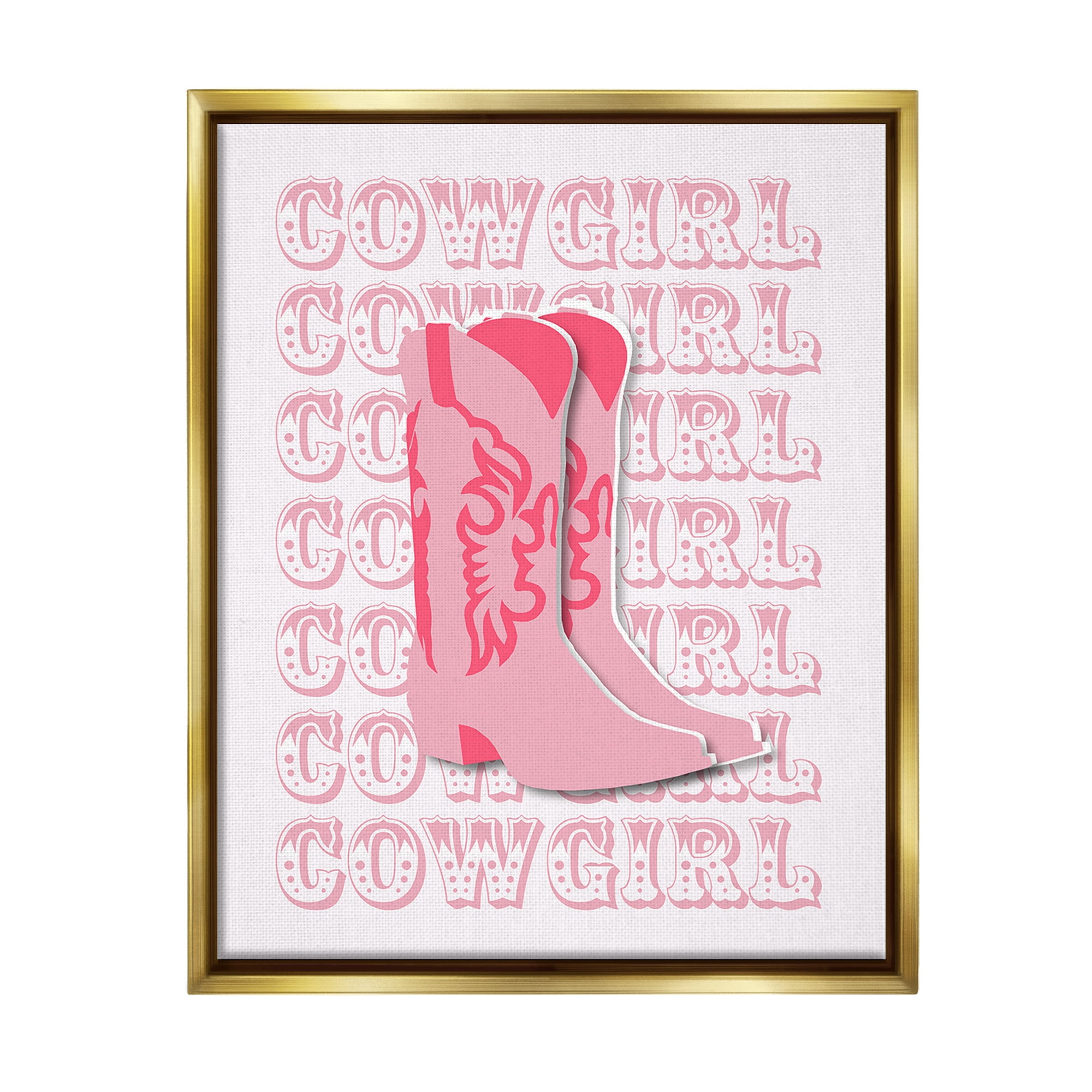 Stupell Industries Pastel Cowgirl Boots Beauty & Fashion Painting Gold Floater Framed Canvas Art Print Wall Art, 17 x 21