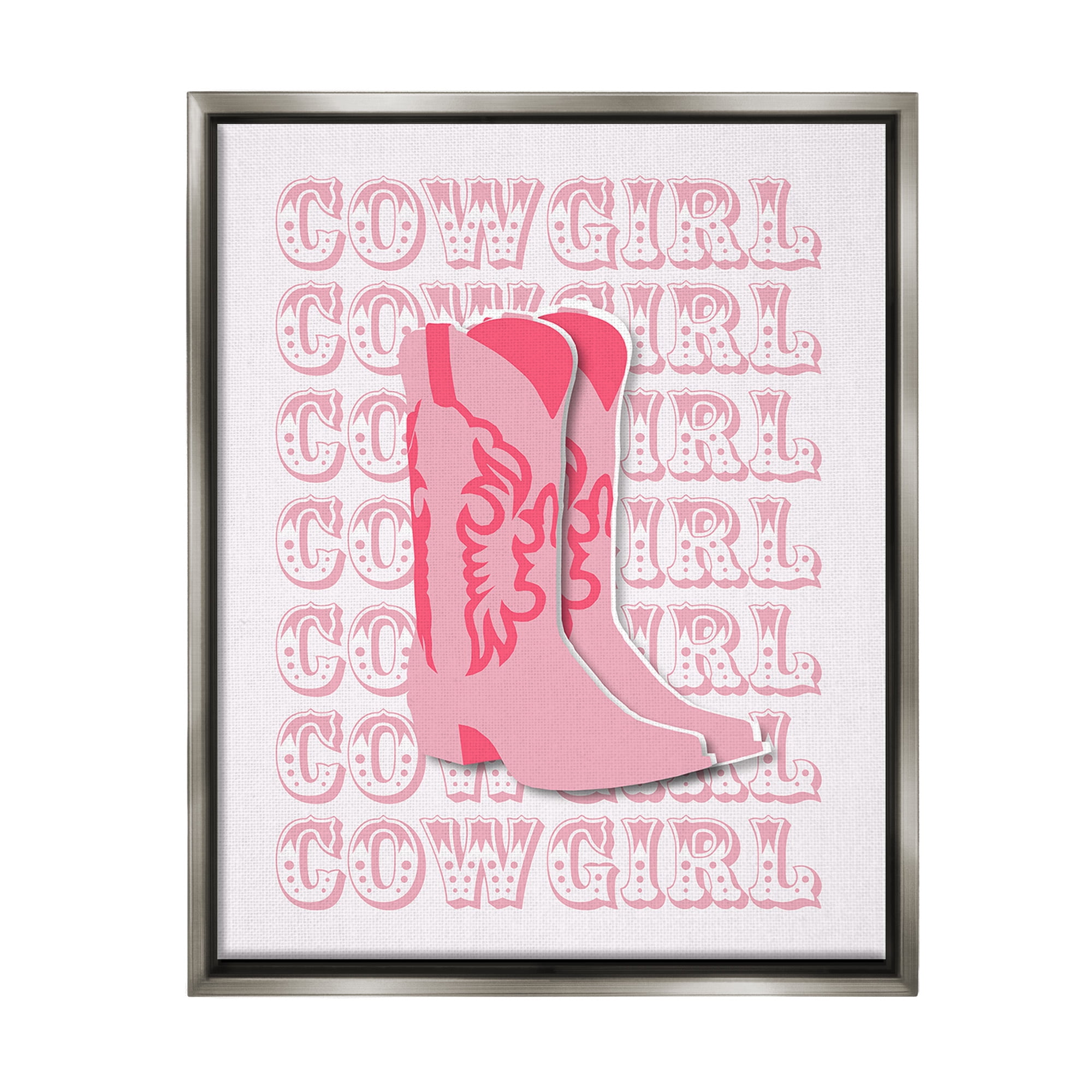 Stupell Industries Pastel Cowgirl Boots Beauty & Fashion Painting Gray Floater Framed Canvas Art Print Wall Art, 17 x 21