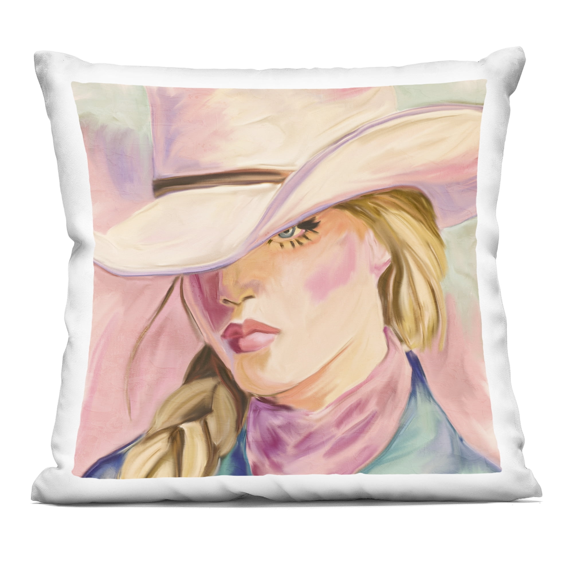 Stupell Industries Pastel Cowgirl Gaze Beneath Hat Decorative Printed Throw Pillow, design by Kim Allen