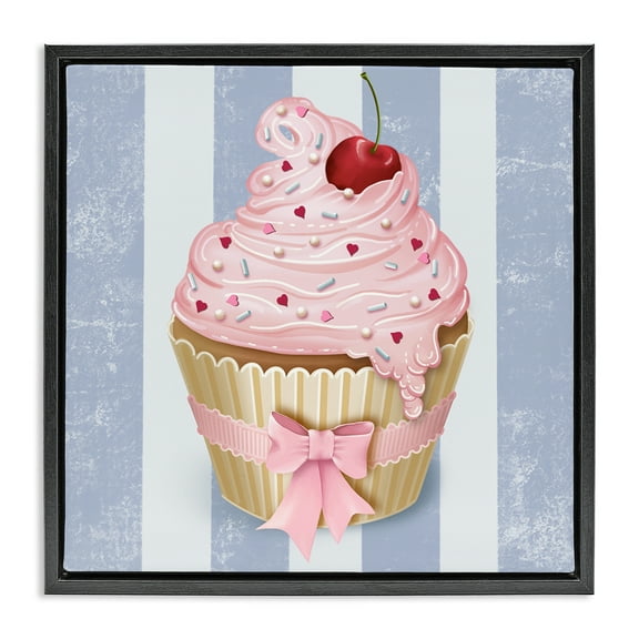 Stupell Industries Pastel Cupcake with Bow Black Framed Floater Canvas Wall Art design by Lori Mosley, 18 x 18