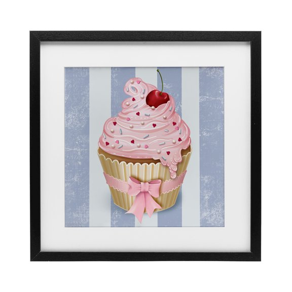 Stupell Industries Pastel Cupcake with Bow Black Framed Print Under Glass design by Lori Mosley, 13 x 13