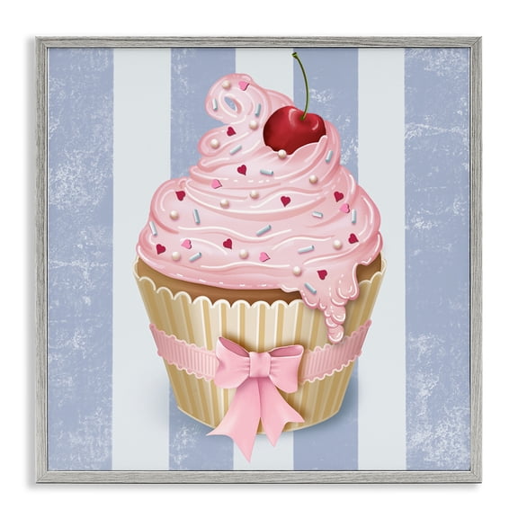 Stupell Industries Pastel Cupcake with Bow Gray Framed Giclee Art design by Lori Mosley, 24 x 24
