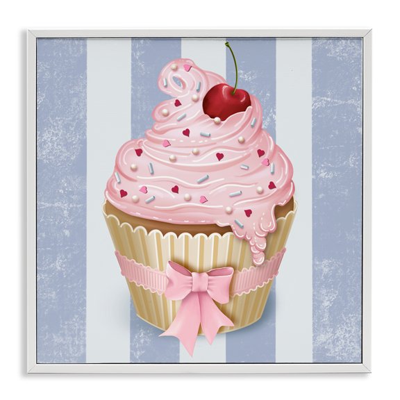 Stupell Industries Pastel Cupcake with Bow White Framed Giclee Art design by Lori Mosley, 17 x 17