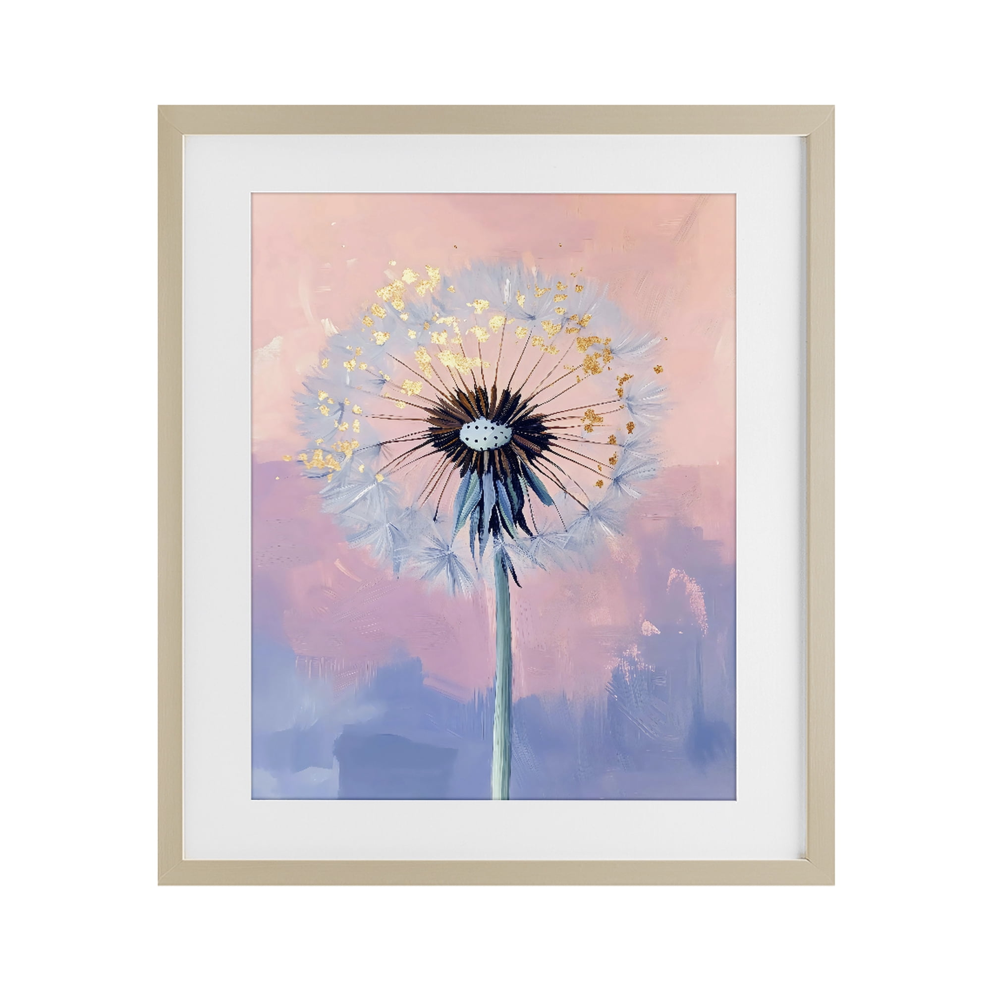 Stupell Industries Pastel Dandelion with Gold Seeds Birch Framed Print Under Glass, design by The Prints Vibe