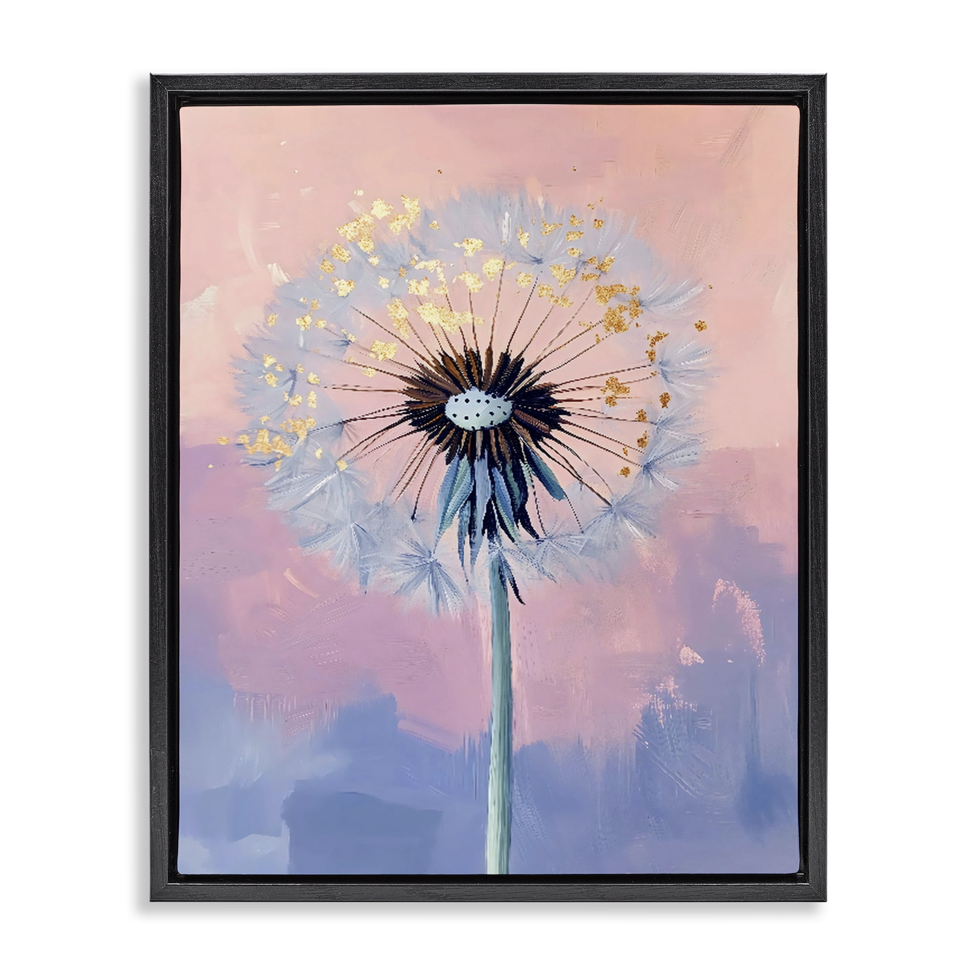 Stupell Industries Pastel Dandelion with Gold Seeds Black Framed Floater Canvas Wall Art, design by The Prints Vibe