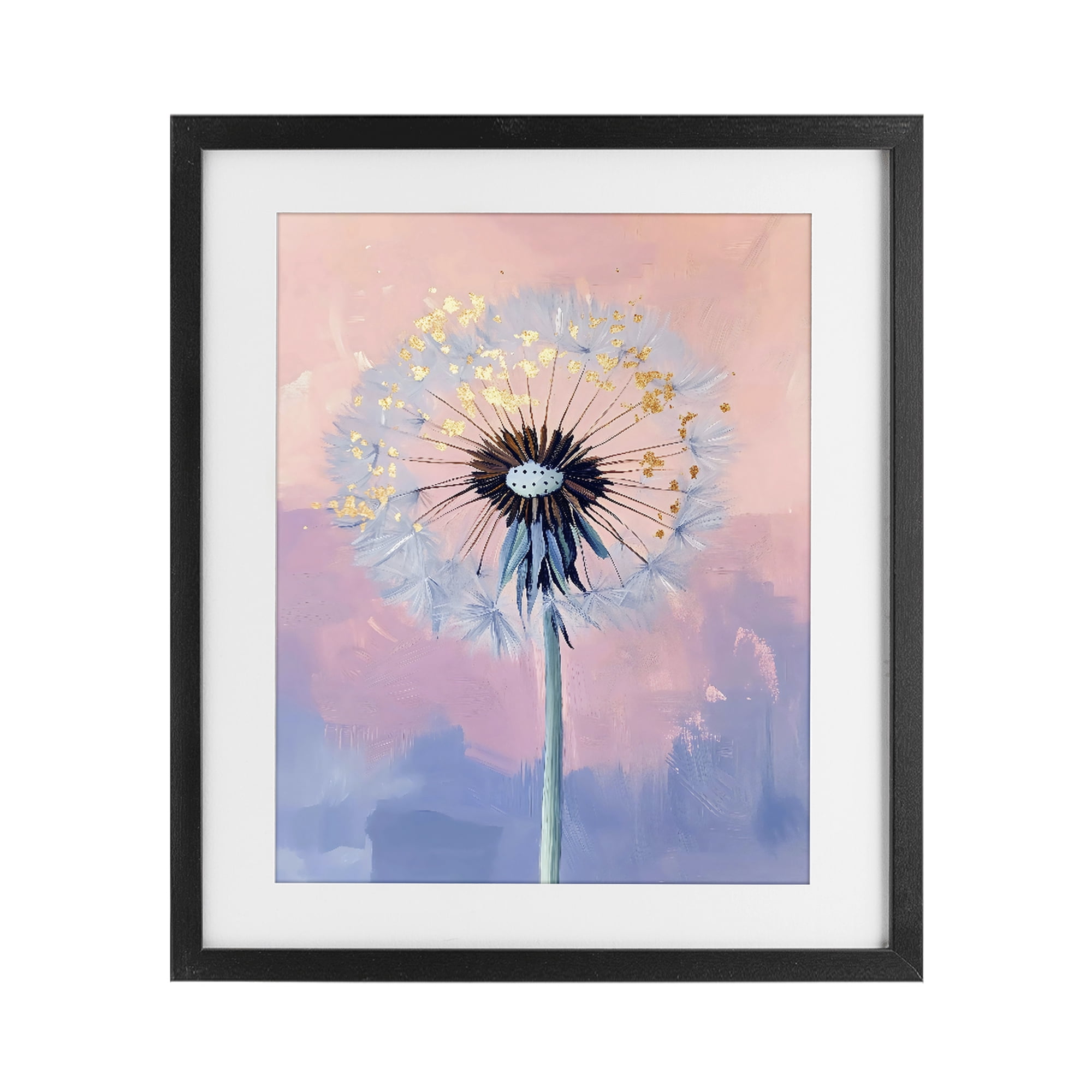 Stupell Industries Pastel Dandelion with Gold Seeds Black Framed Print Under Glass, design by The Prints Vibe