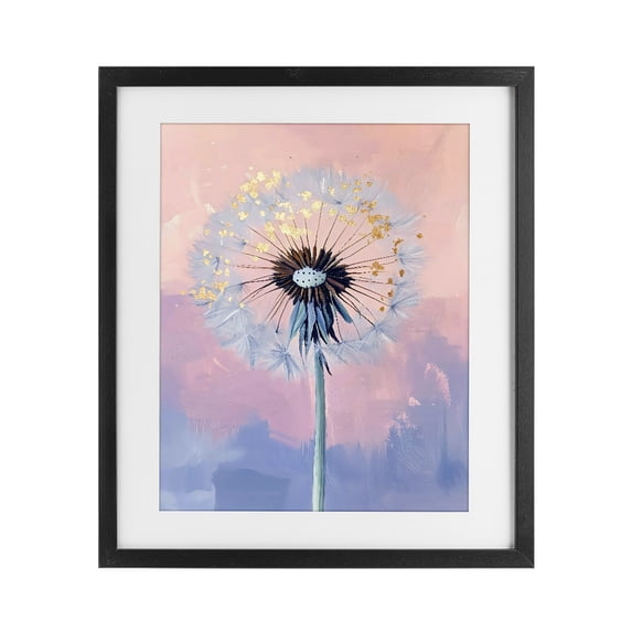 Stupell Industries Contemporary Pastel Dandelion with Gold Seeds Black Framed Print Under Glass, 13 x 16, by The Prints Vibe
