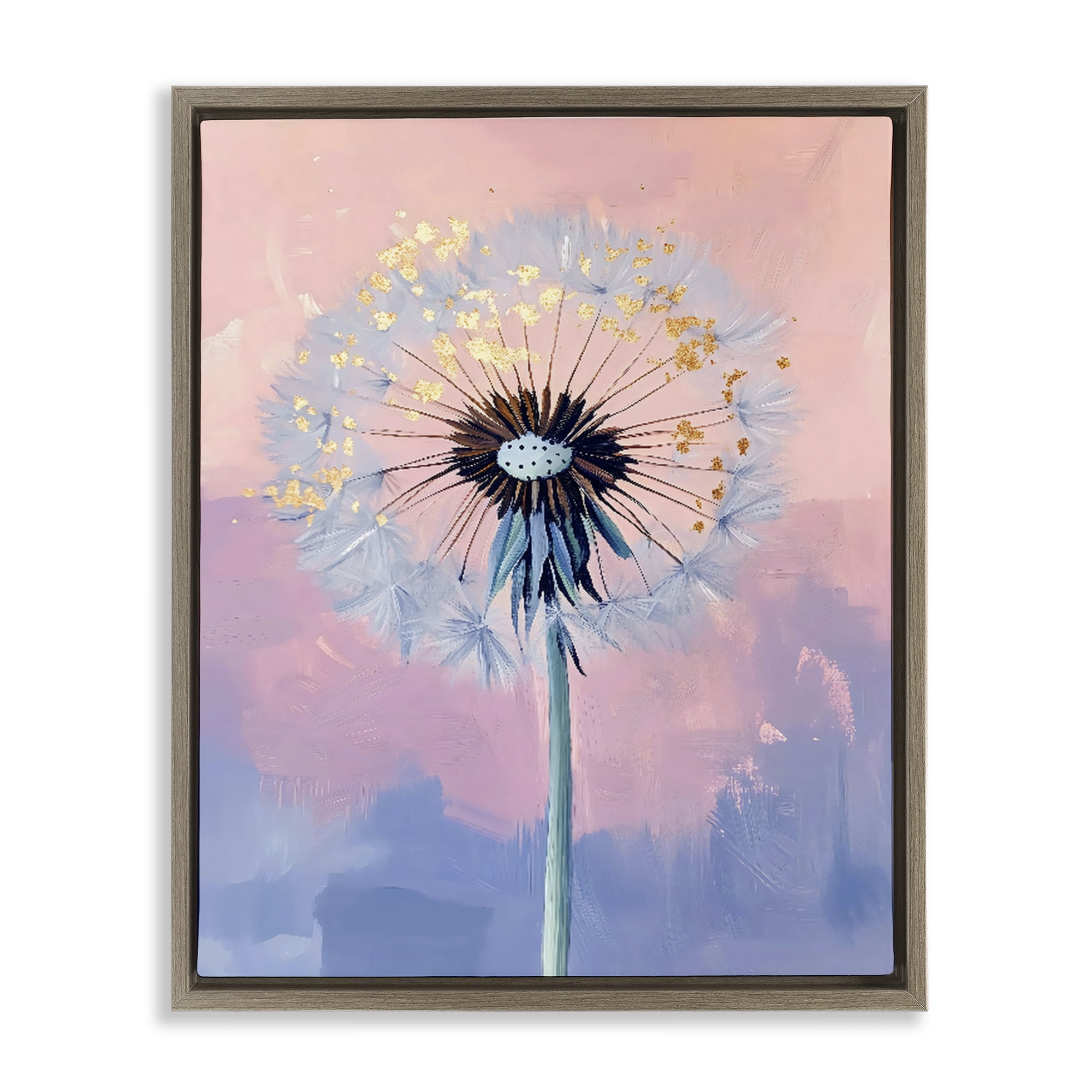 Stupell Industries Pastel Dandelion with Gold Seeds Brown Framed Floater Canvas Wall Art, design by The Prints Vibe