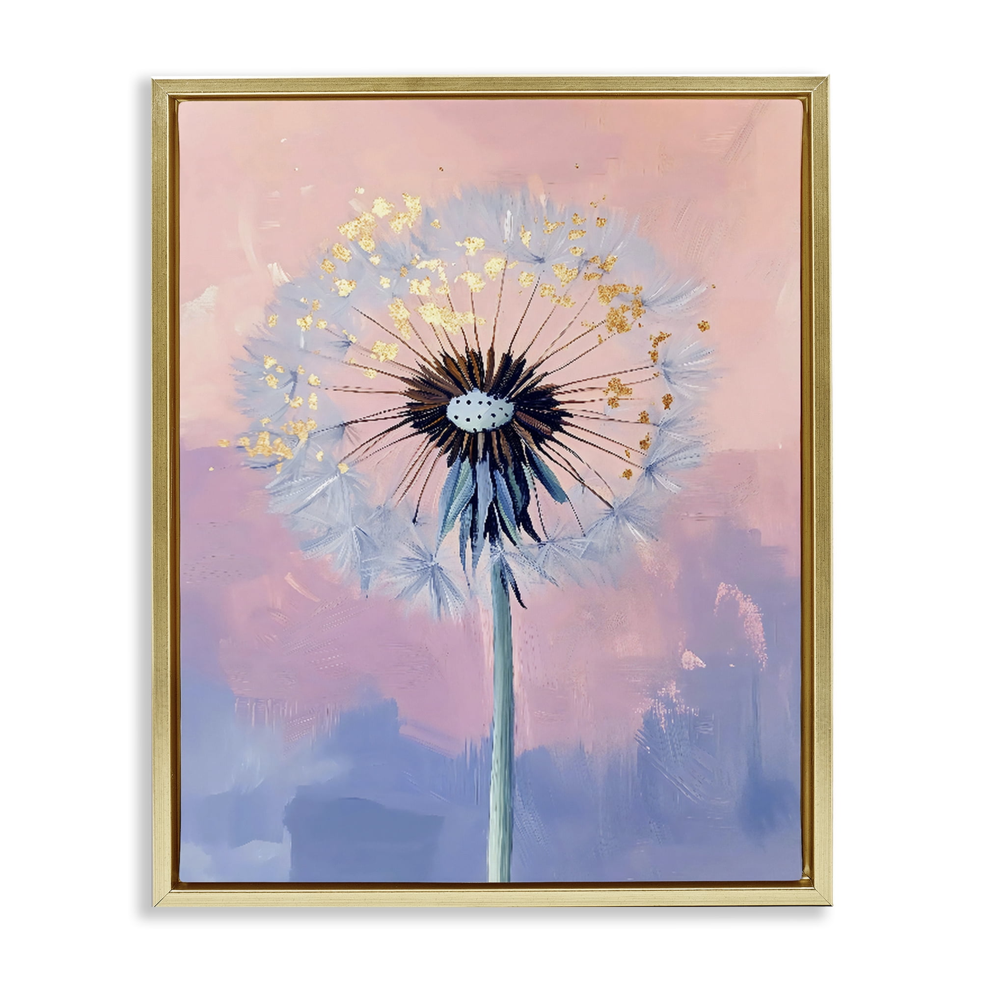 Stupell Industries Pastel Dandelion with Gold Seeds Gold Framed Floater Canvas Wall Art, design by The Prints Vibe