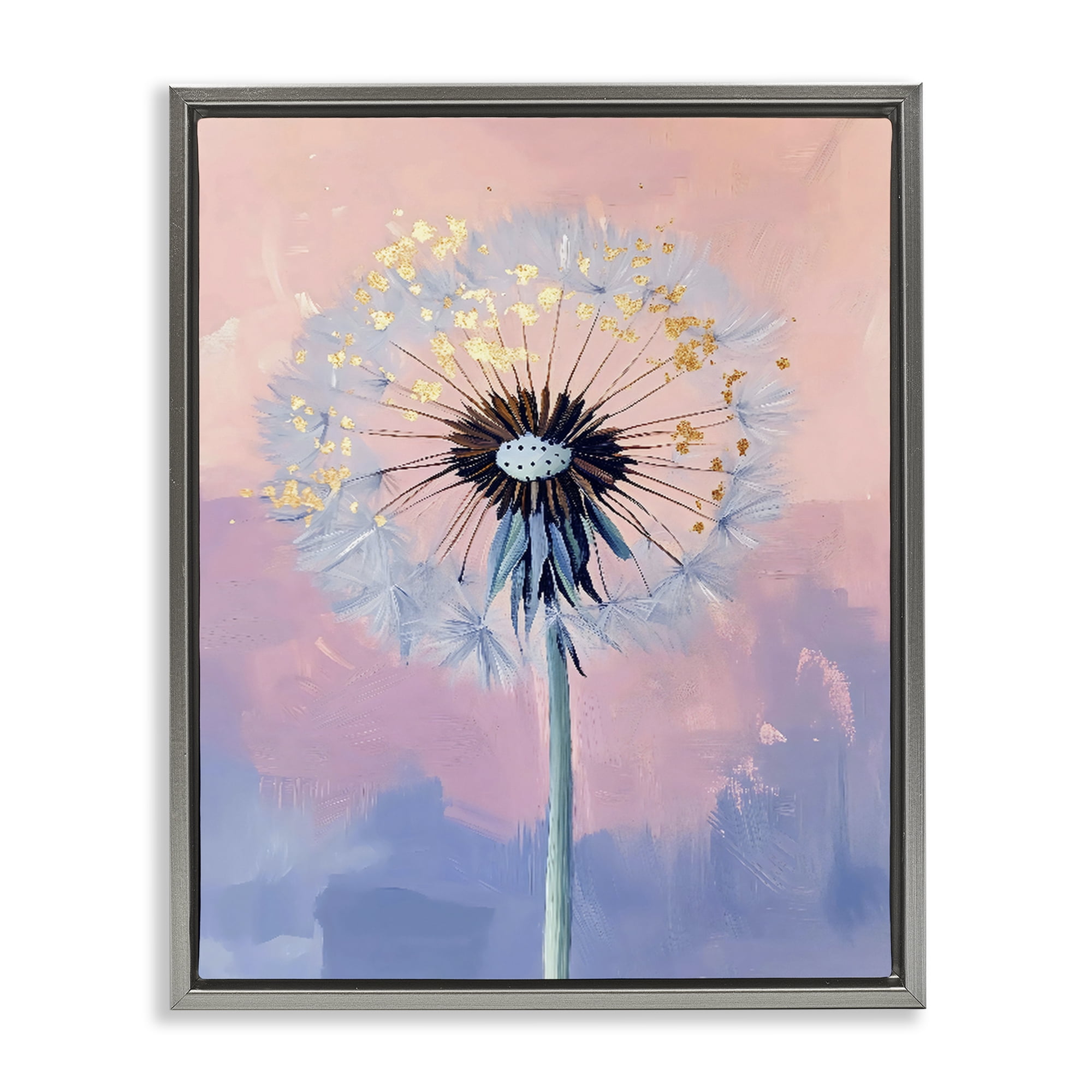 Stupell Industries Pastel Dandelion with Gold Seeds Gray Framed Floater Canvas Wall Art, design by The Prints Vibe