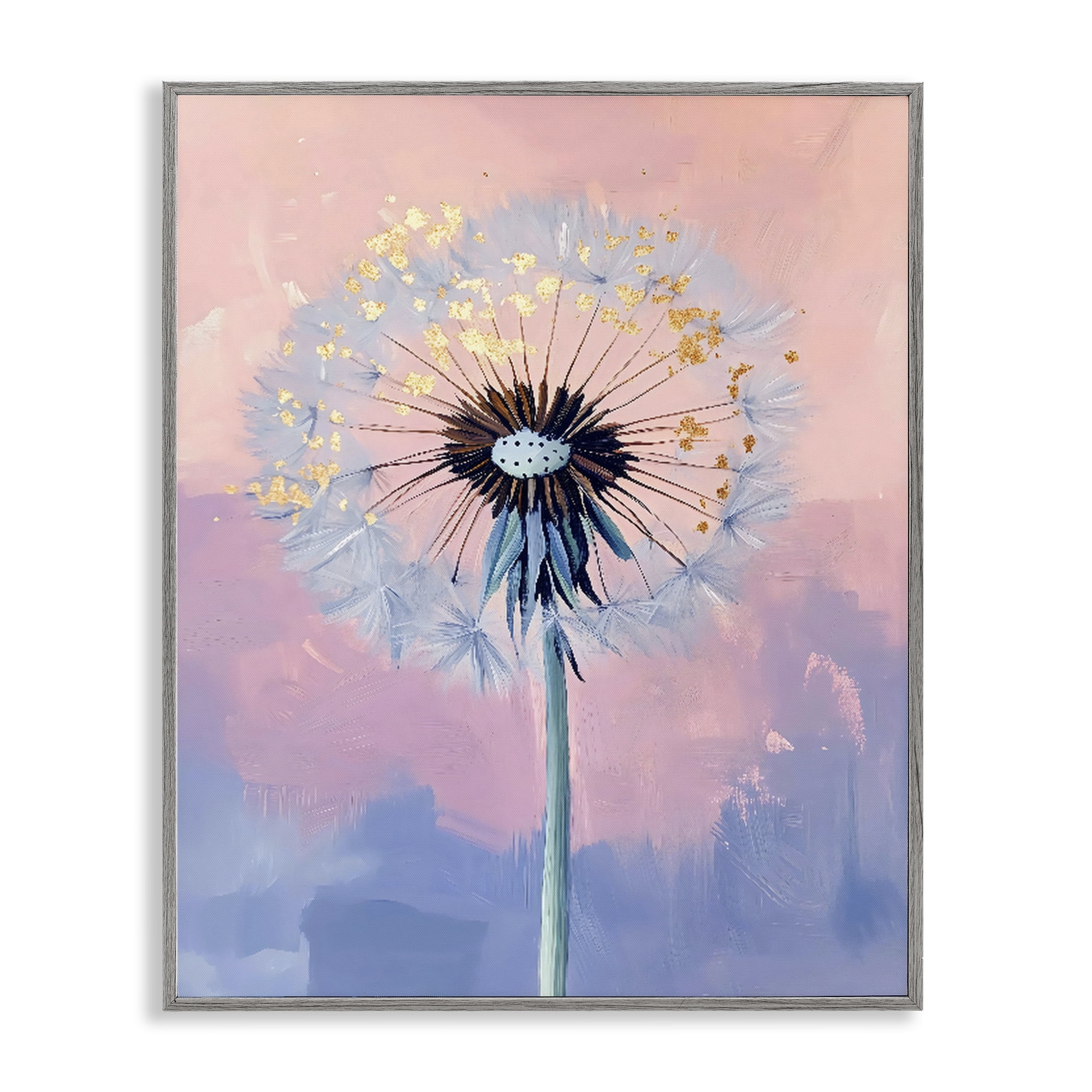 Stupell Industries Pastel Dandelion with Gold Seeds Gray Framed Giclee Art, design by The Prints Vibe
