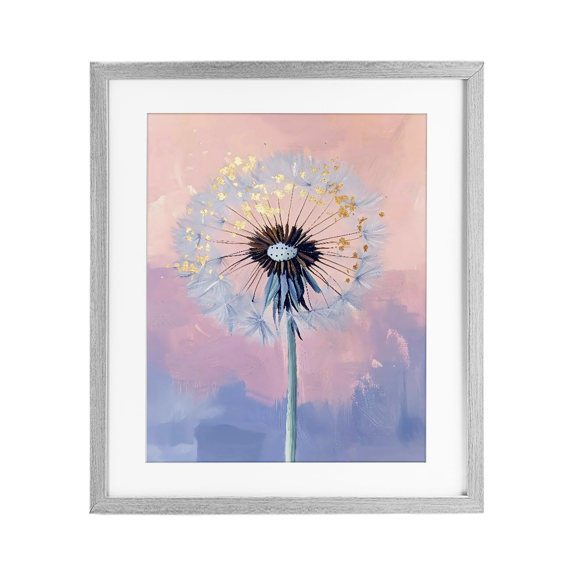 Stupell Industries Pastel Dandelion with Gold Seeds Gray Framed Print Under Glass, design by The Prints Vibe