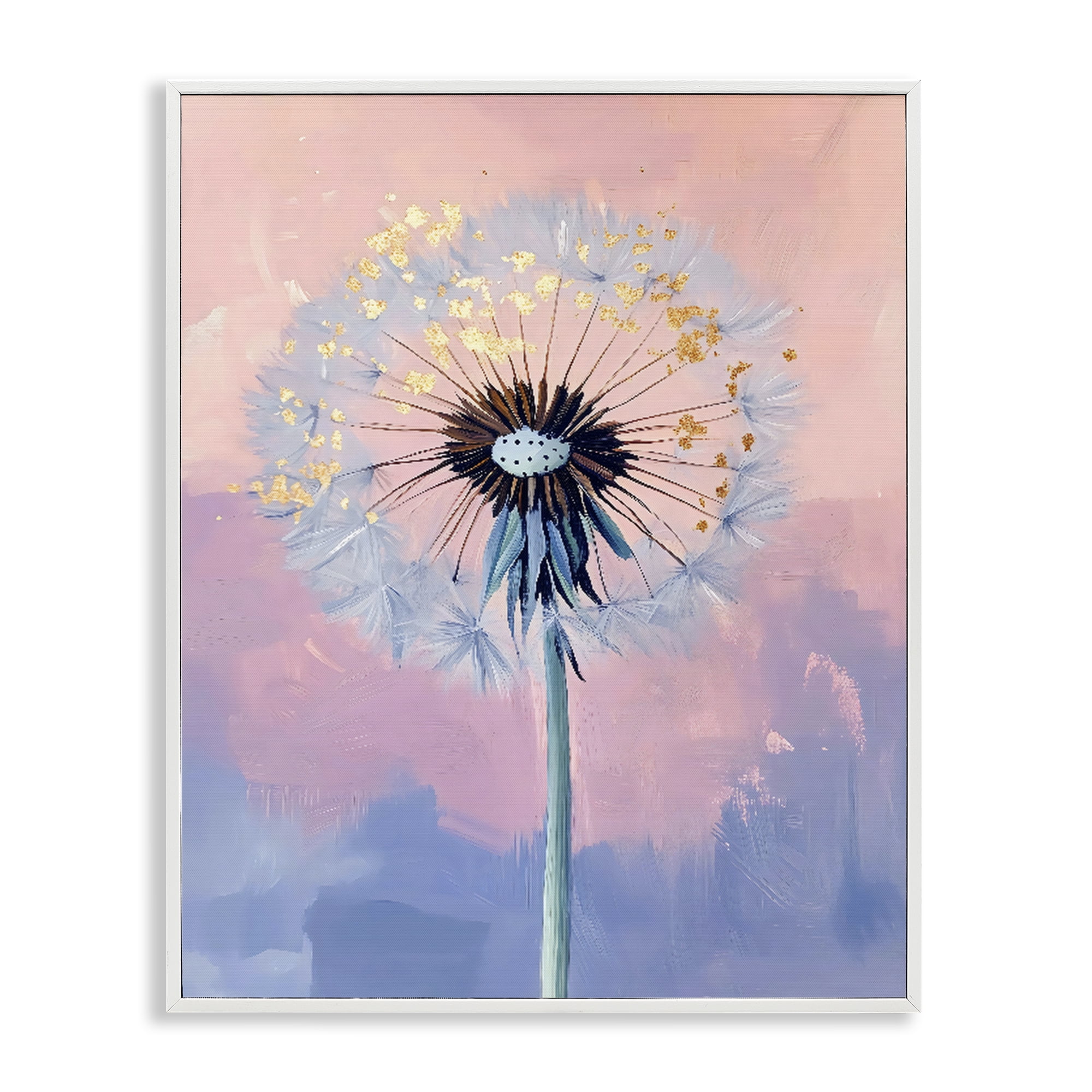 Stupell Industries Pastel Dandelion with Gold Seeds White Framed Giclee Art, design by The Prints Vibe